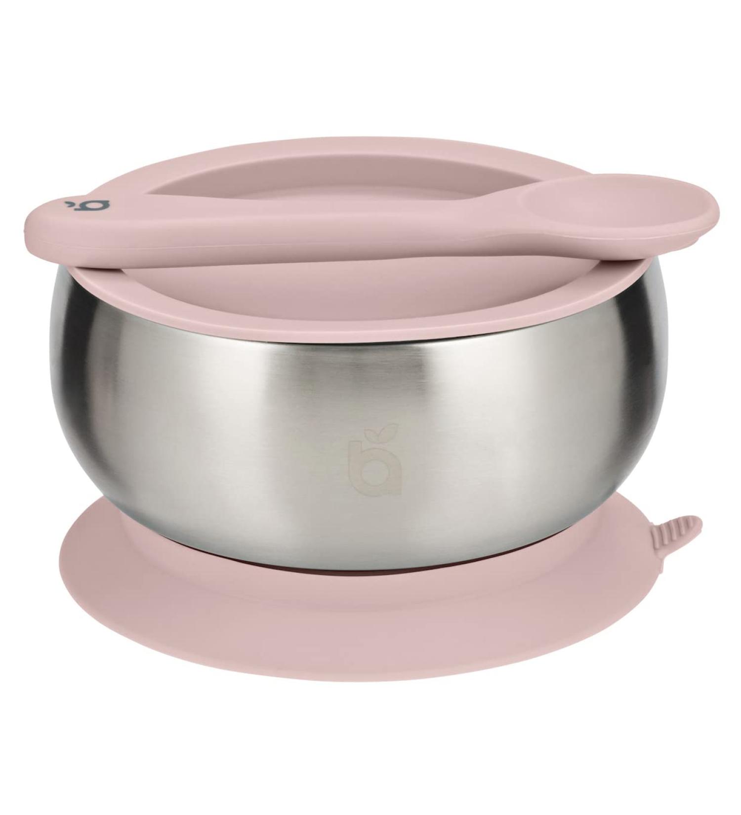 Beau Baby Stainless Steel Suction Bowl with Silicone Spoon - Pink | Baby Led Weaning Bowl for Toddlers & Kids - Buy Online on GoSupps.com