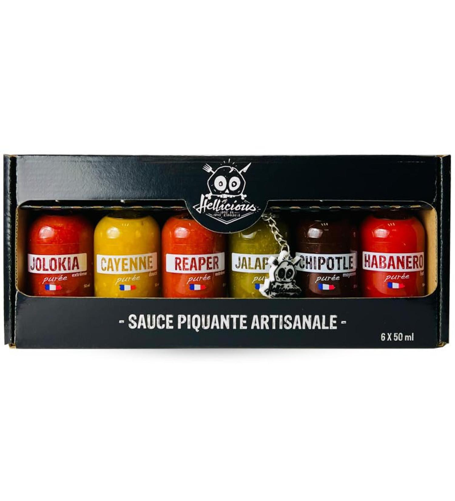Hellicious Chilli Pur e Set - 6 x 50 ml Bottles - French Sauces - to discover the different chilli peppers and their flavors - Buy Online on GoSupps.com