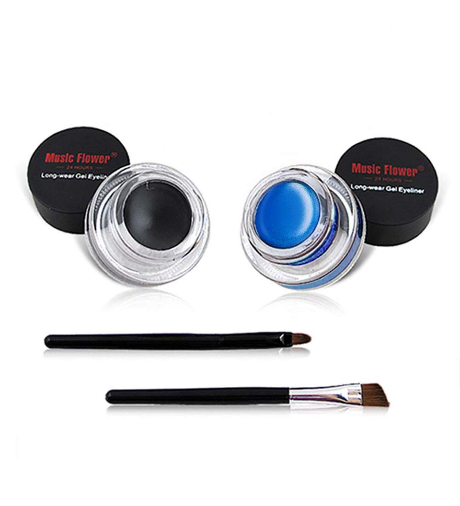 Music Flower Gel Eyeliner Set | Waterproof & Long Lasting | Easy Eye Makeup & Removal | 2 Brushes | Pack of 2 Black & Blue - Buy Online on GoSupps.com