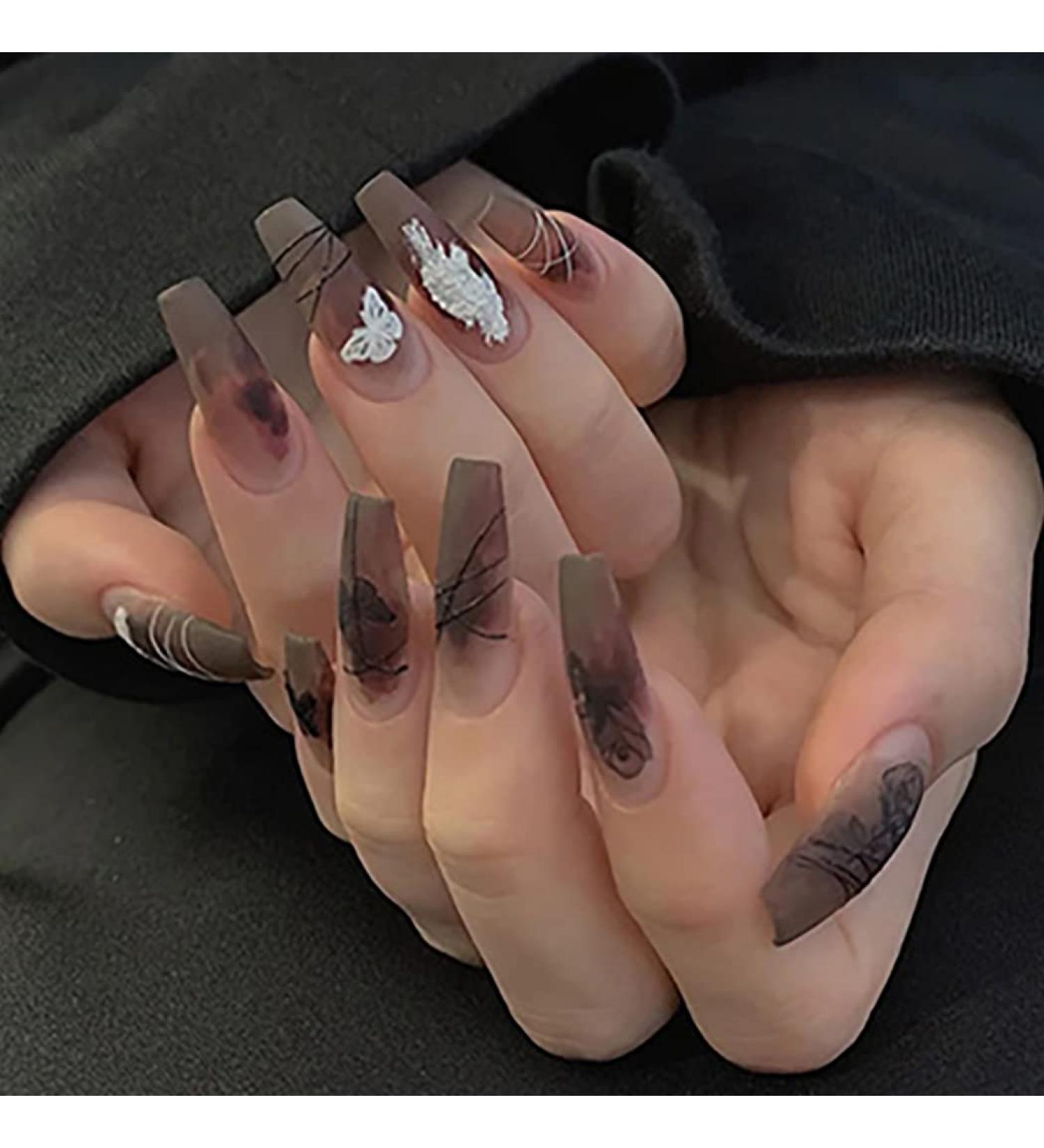 Brishow Black Butterfly Press-On Nails - 24 pcs for Women & Girls | Artificial Stick-On Nails for Easy Application - Buy Online on GoSupps.com