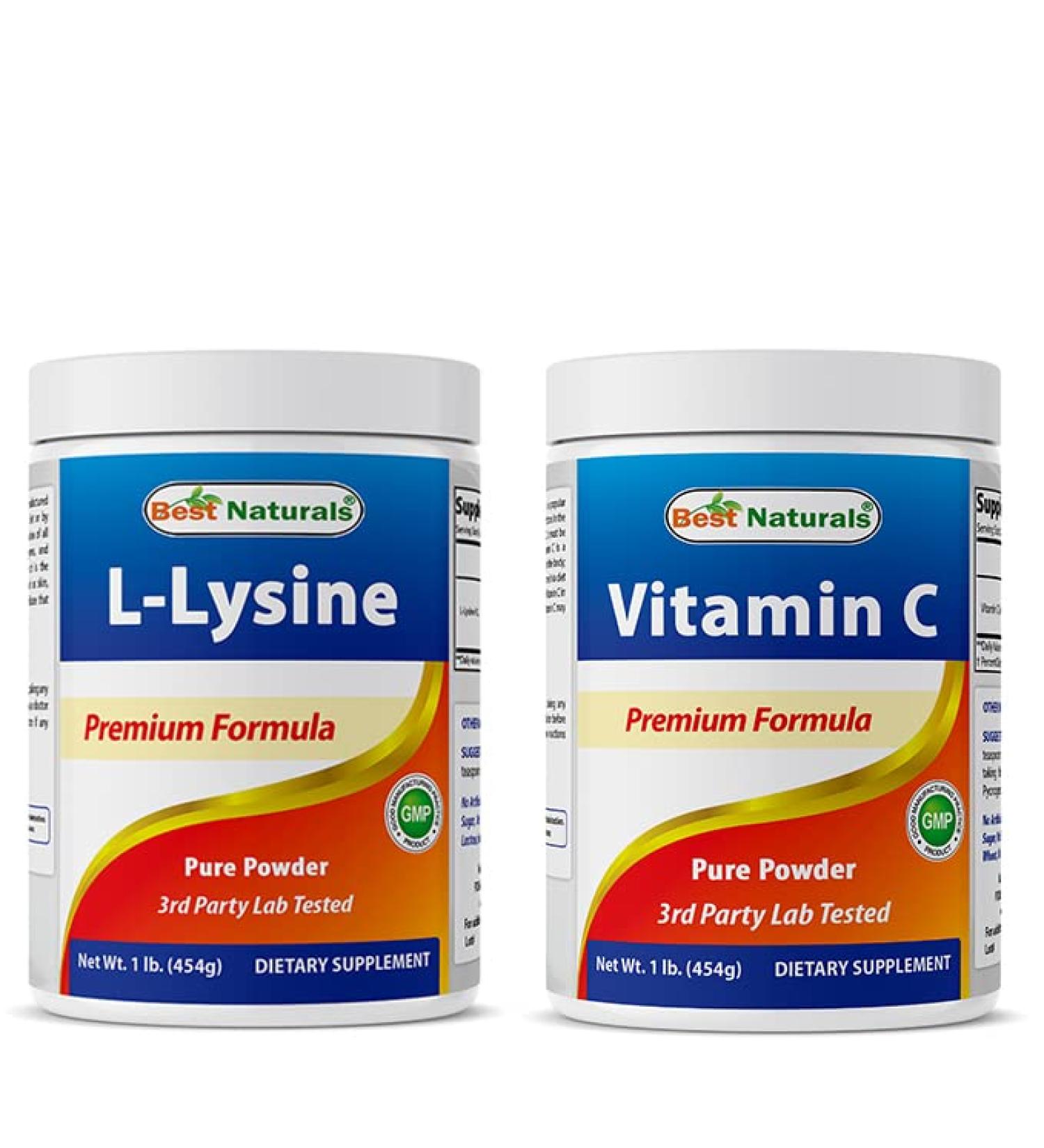Best Naturals Lysine Powder 1 Pound & Vitamin C Powder 1 lb - Buy Online on GoSupps.com