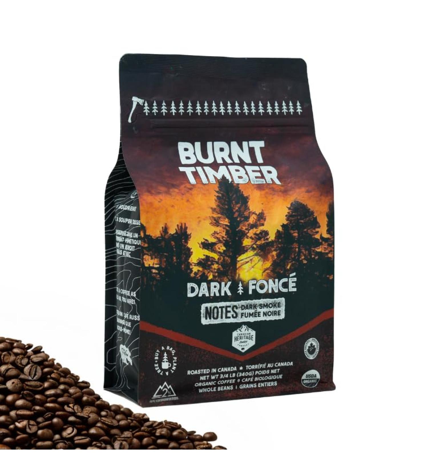 Canadian Heritage Roasting Company Coffee - Burnt Timber - Dark Roast Whole Bean Coffee - A Cheeky Mixture Of Central American And Indonesian Beans Combine To Create This Smokey Roast - Perfect For French Press Drip Espresso Mocha Pot - 340g Burnt Timber  - Buy Online on GoSupps.com