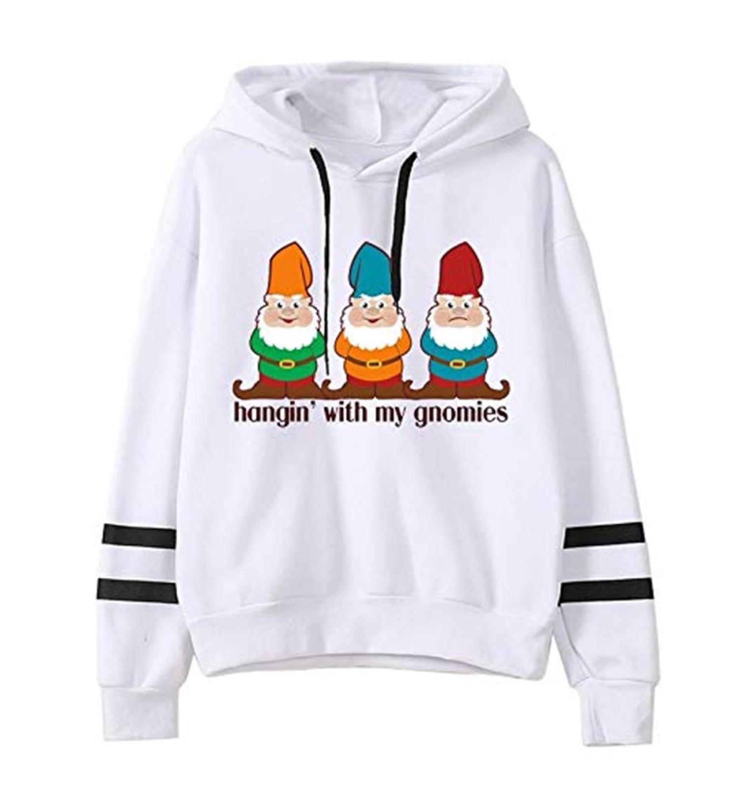 Bigfanshu in Women's Clothing Fashion Casual Loose Long Sleeve Striped Print Sweatshirt Tops White - Buy Online on GoSupps.com