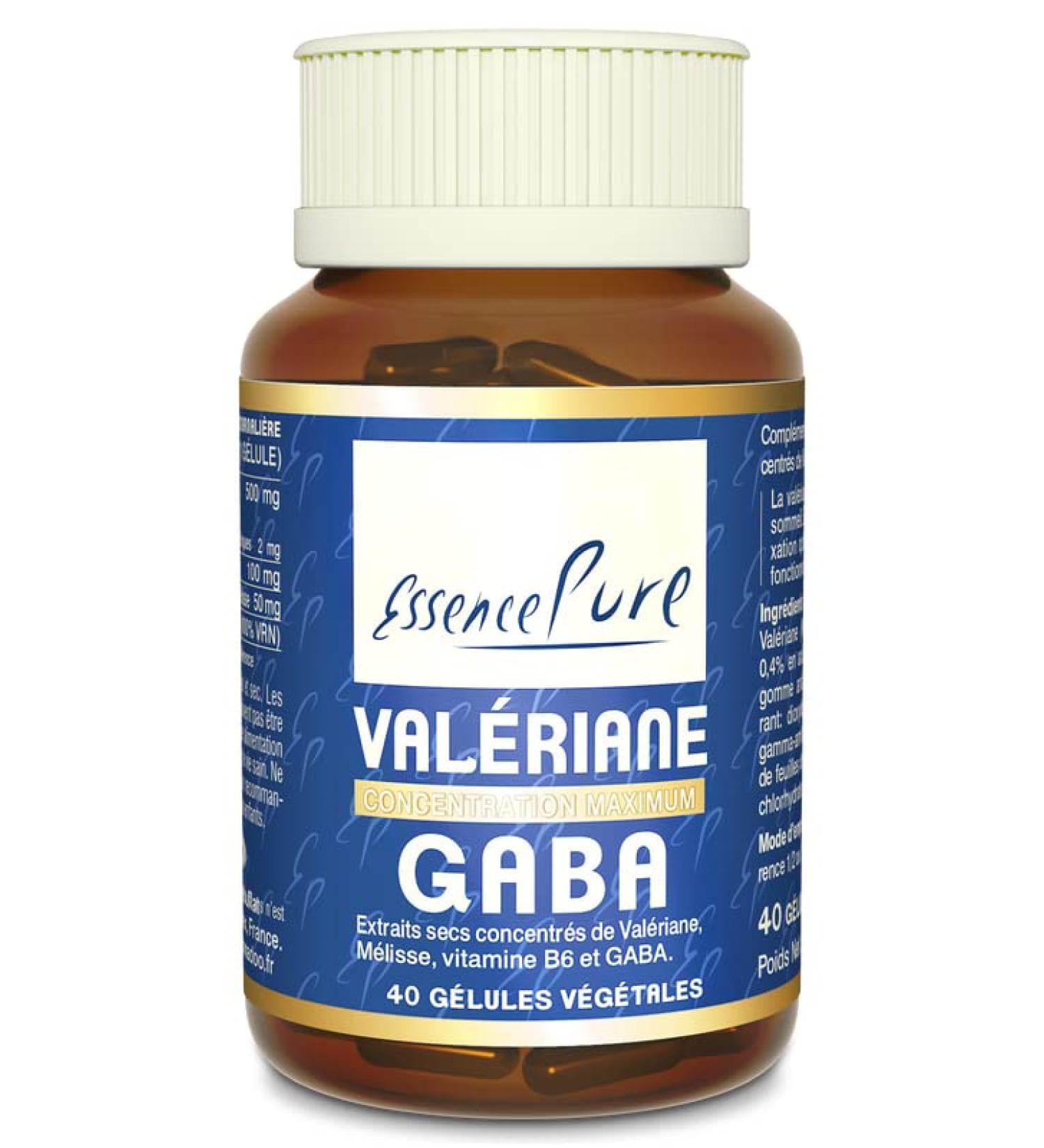 Valerian GABA Pure Essence. Natural relaxation for better sleep. Deodorized Valerian + Lemon Balm + GABA + Vitamin B6. Helps to fall asleep and maintain sleep. 40 Vegetable Capsules Api-Nature