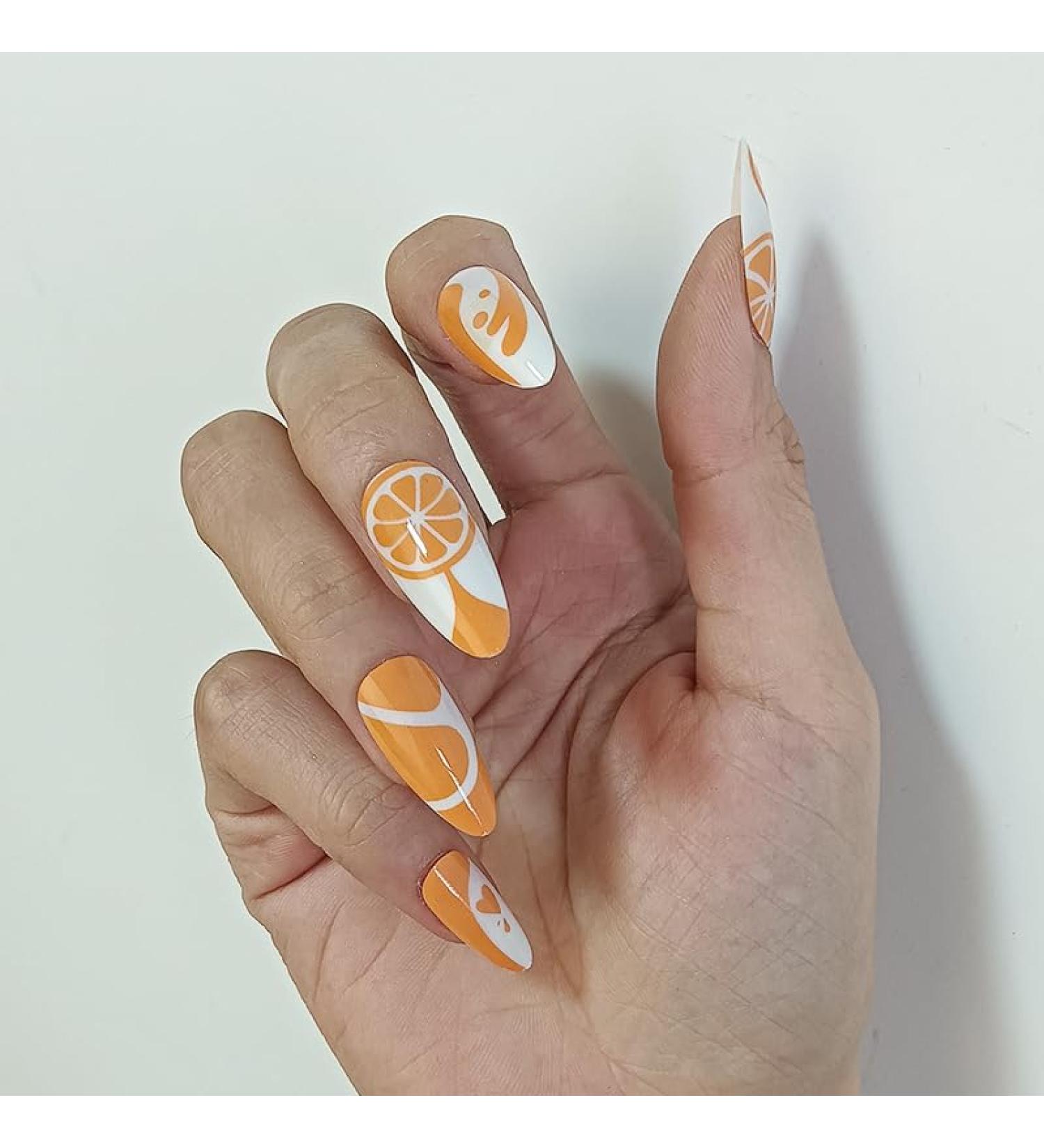 24Pcs/Set Press On Nails Mid Length Freshing cute and sweet grapefruit False Nails Acrylic Fake Nails Full Cover Nails Tips Artificial Finger Manicure Press on nails for Women and Girls - Buy Online on GoSupps.com