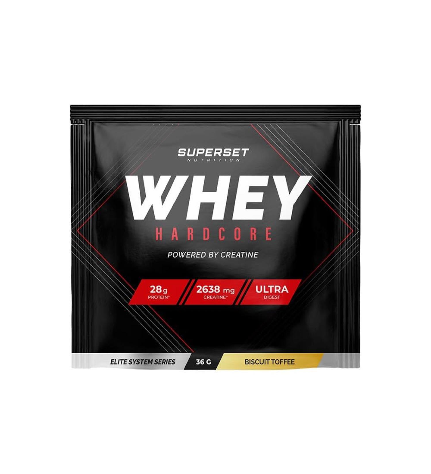 Superset Nutrition | chantillon Whey Hardcore (36g) | Whey prot ine | Whey enrichie en cr atine - Toffee Biscuit