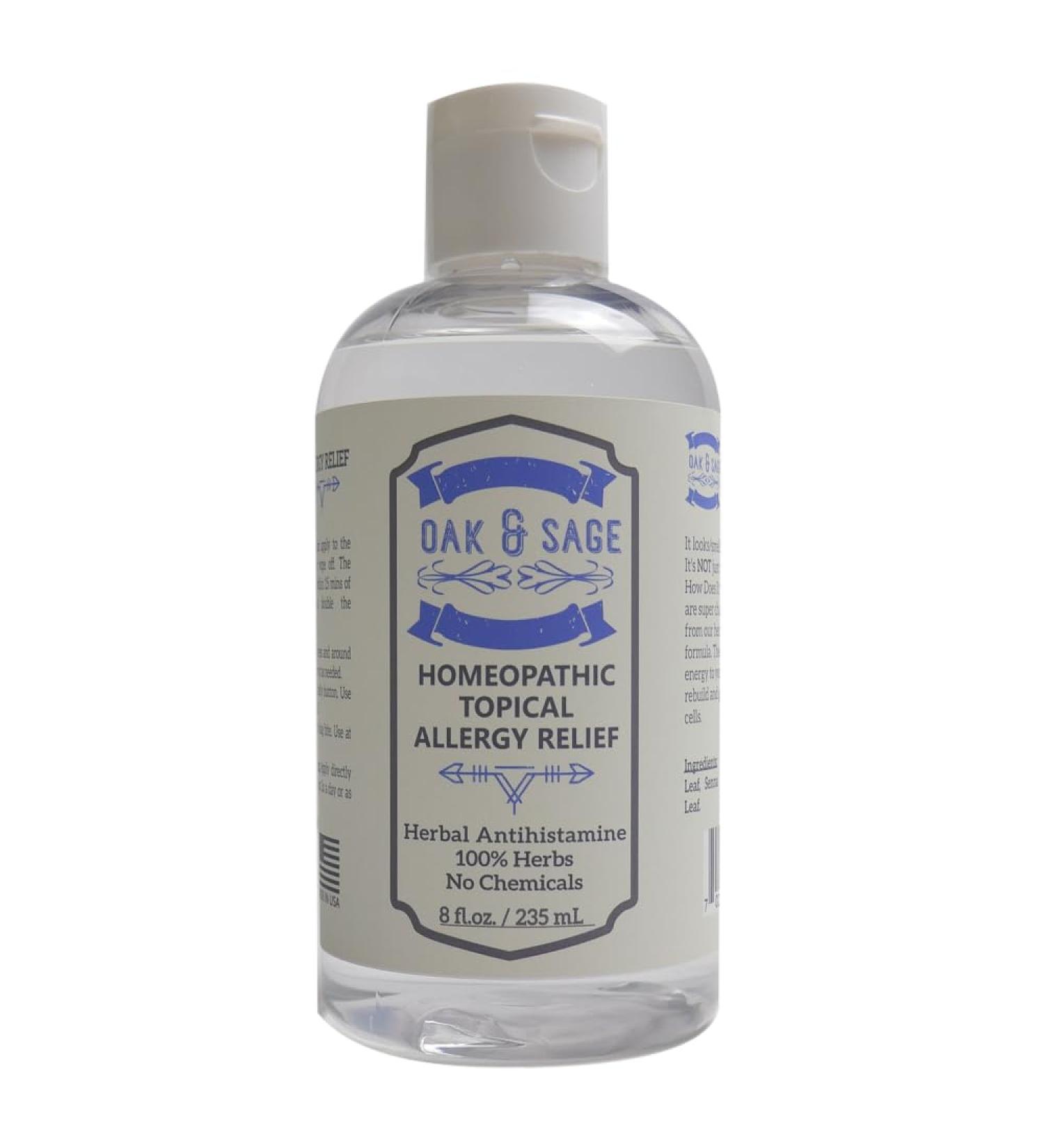 OAK & SAGE Homeopathic Topical Allergy Relief - Unscented - 100% Herbal Formula No Alcohol No Chemicals - 8oz - International Shipping Available - Buy Online on GoSupps.com