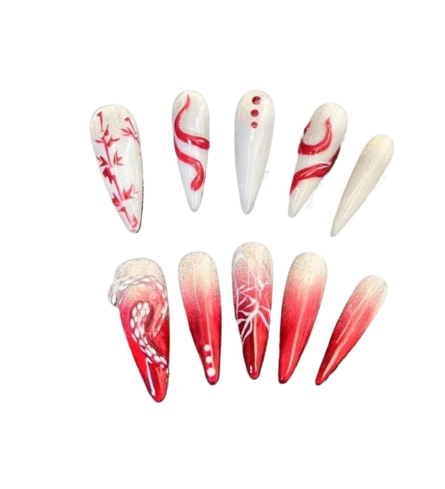 Temperament-enhancing manicure new Chinese gradient hand-painted hand-worn manicure finished product whitening nail patch.(XS) - Buy Online on GoSupps.com