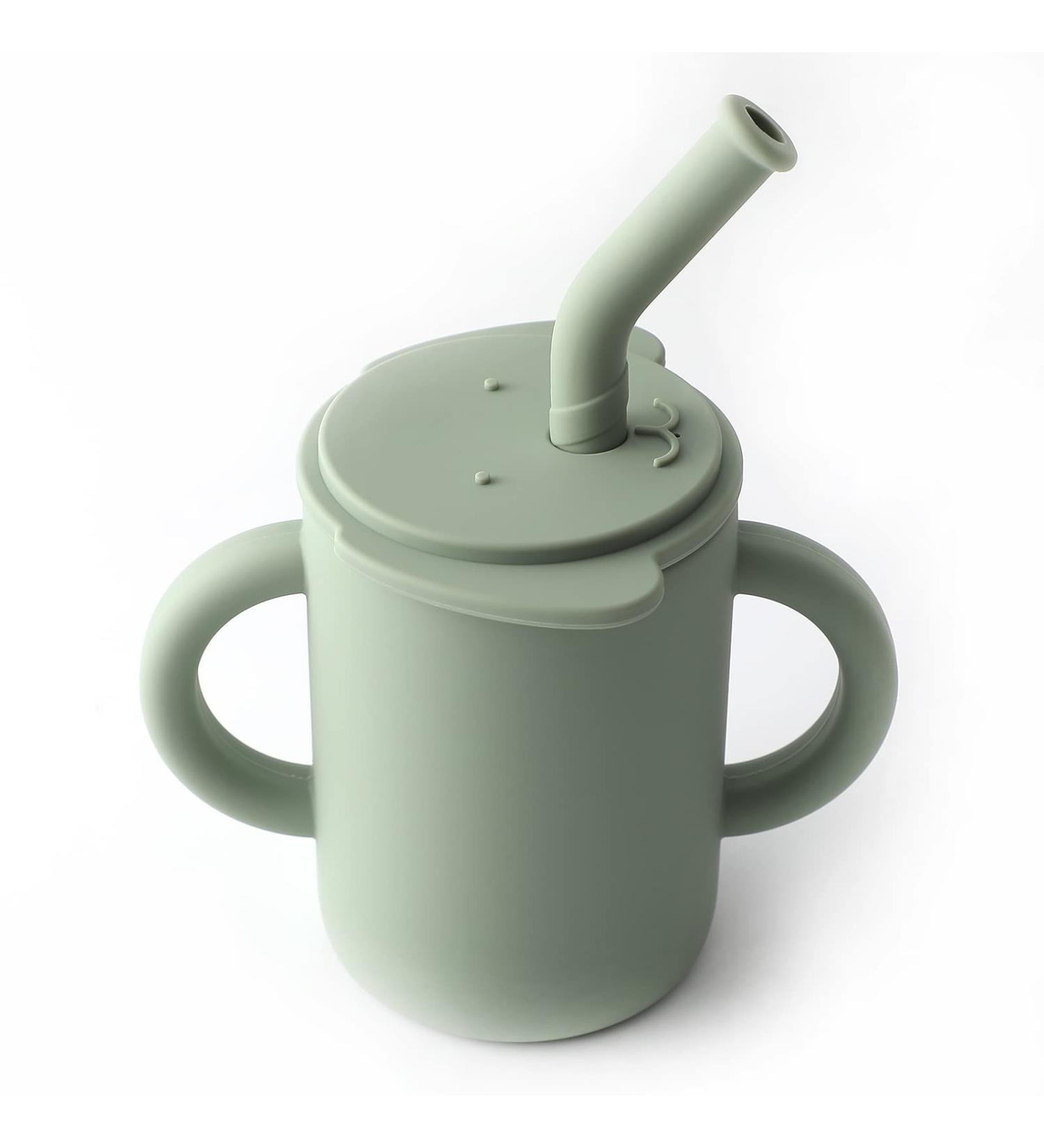 Topgomes Toddler Straw Cup - 5 oz Food Grade Silicone Training Cup with 2 Handlers, Unbreakable, BPA Free - Sage - Buy Online on GoSupps.com