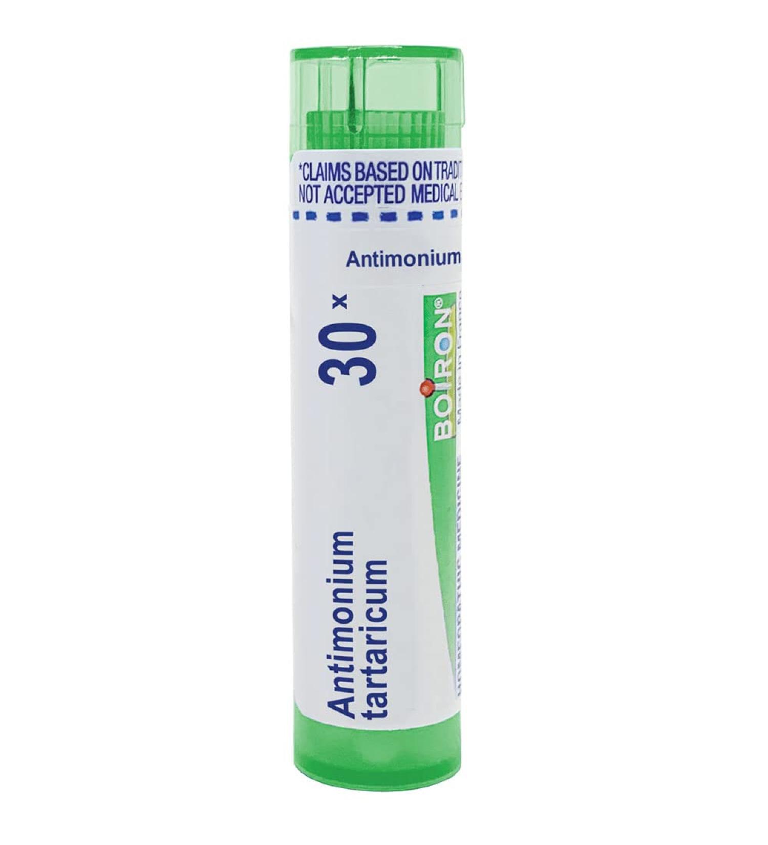Boiron Antimonium Tartaricum 30X - Relief for Thick Mucus & Non-Productive Cough - 80 Pellets | International Shipping Available - Buy Online on GoSupps.com