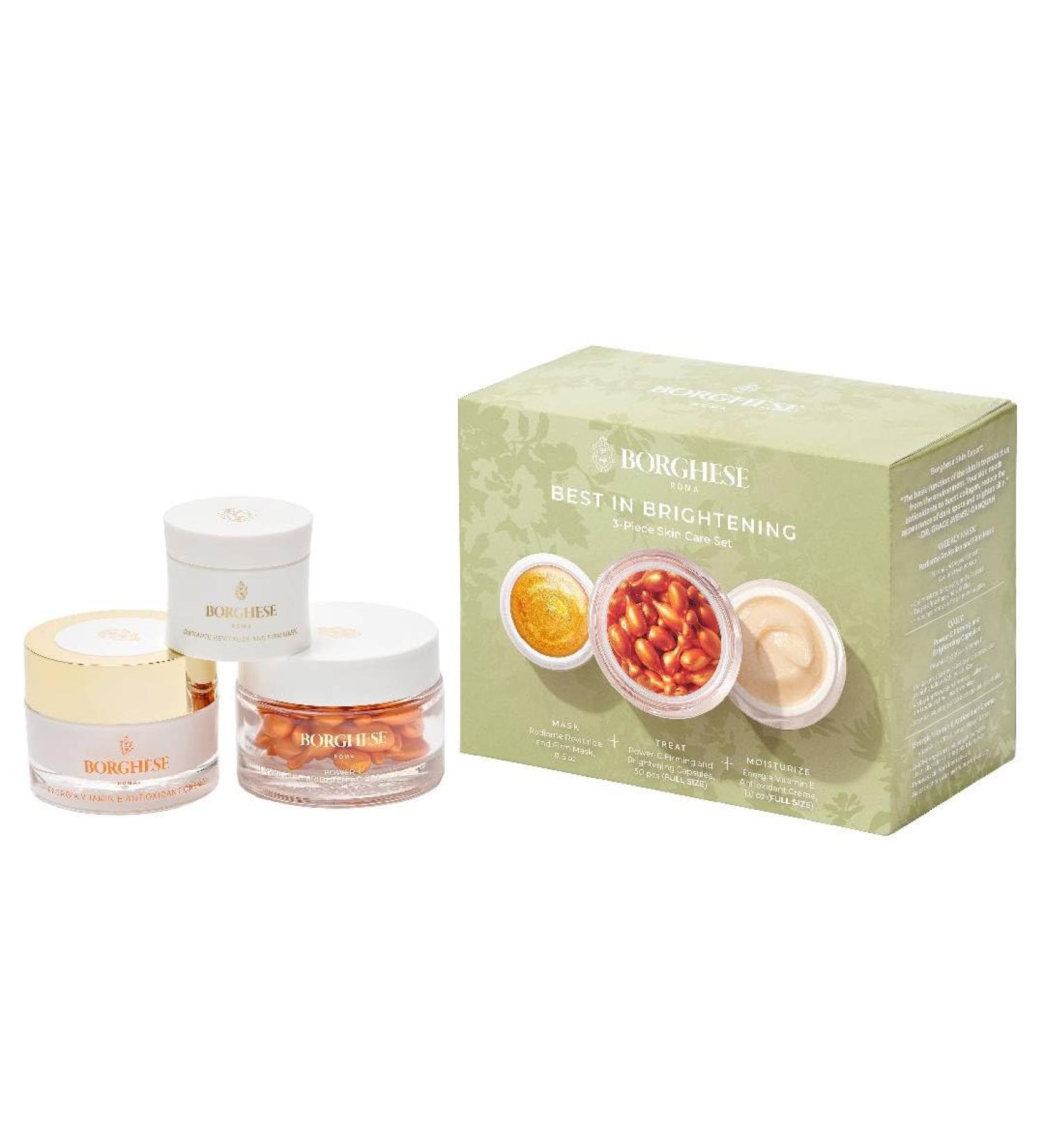 Borghese 3-Piece Best in Brightening Gift Set - Includes Firming Mask Vitamin C Serum Capsules & Vitamin E Face Cream Anti Aging Skin Care Set - Buy Online on GoSupps.com