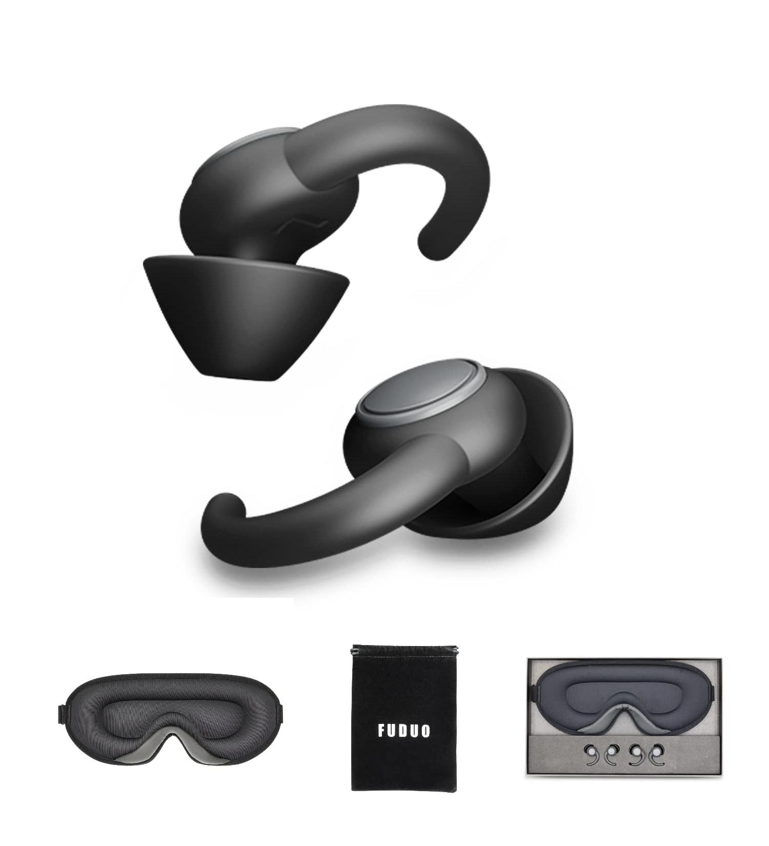 Fuduo Ear Plugs for Sleeping - 2 Pairs Super Soft Silicone Ear Plugs with Sleep Mask for Noise Reduction, Block Out Light and Noise - Perfect for Travel, Nap, Yoga, Meditation (Black) - Buy Online on GoSupps.com