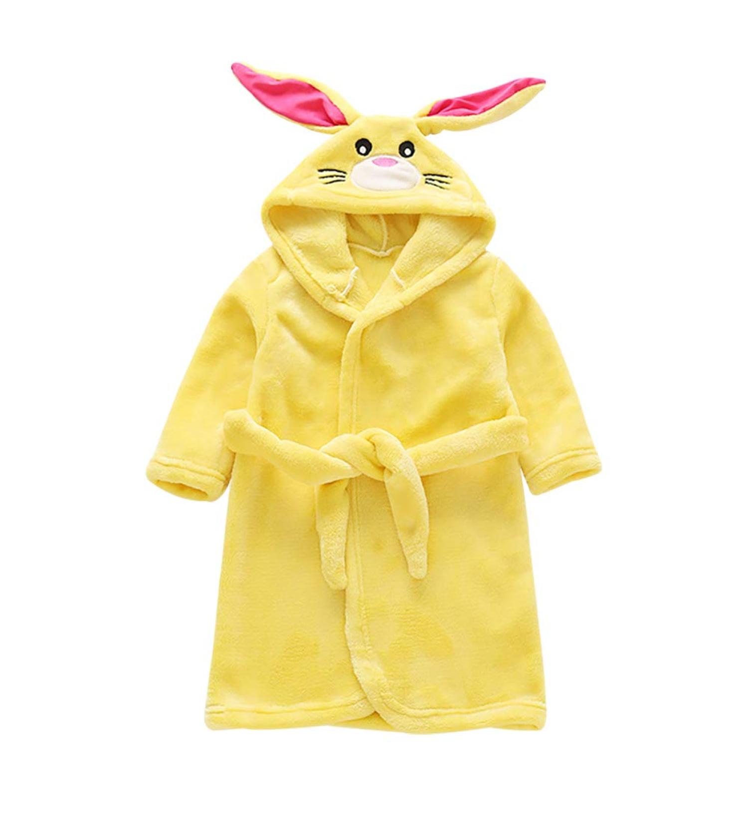 Miyanuby Baby boy girls bathrobe soft flannel long arm animal hoodie morning mantle nightwear homewear for children baby boy girls gift 6-7 years rabbit yellow