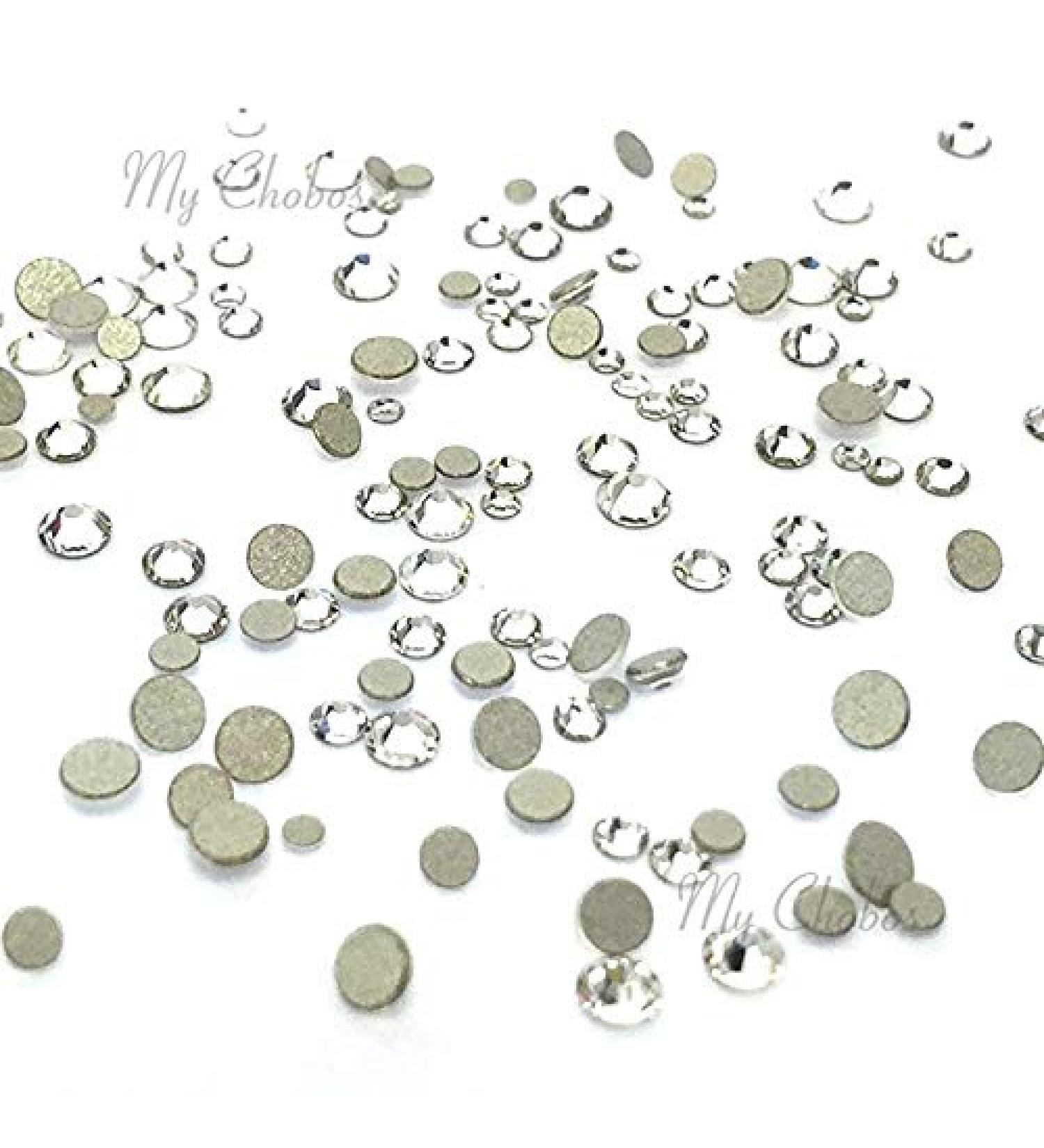 Crystal (001) Clear Tiny Small Sizes Mixed with Swarovski 2058 Xilion Rose flatbacks Sizes ss3  ss5  ss6  ss7  ss9  ss10 No-Hotfix Rhinestones Nail Art 144 pcs (1 Gross)