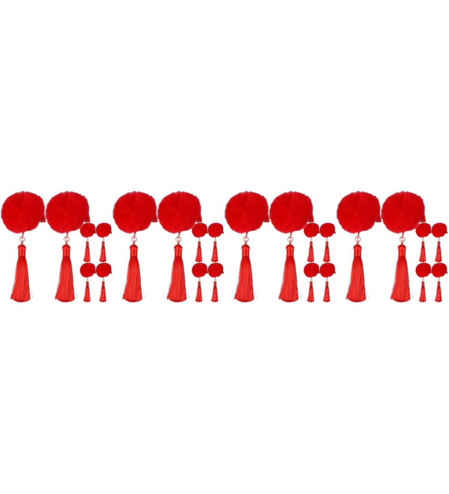 FRCOLOR 12 Pairs Tassel Hair Ball Hair Clip Hair Barrettes for Thick Hair Hanfu Hair Accessories for Kids Baby Hair Clips Metal Hair Clips Princess Artificial Fur Red Girl Child Issue Card - Buy Online on GoSupps.com