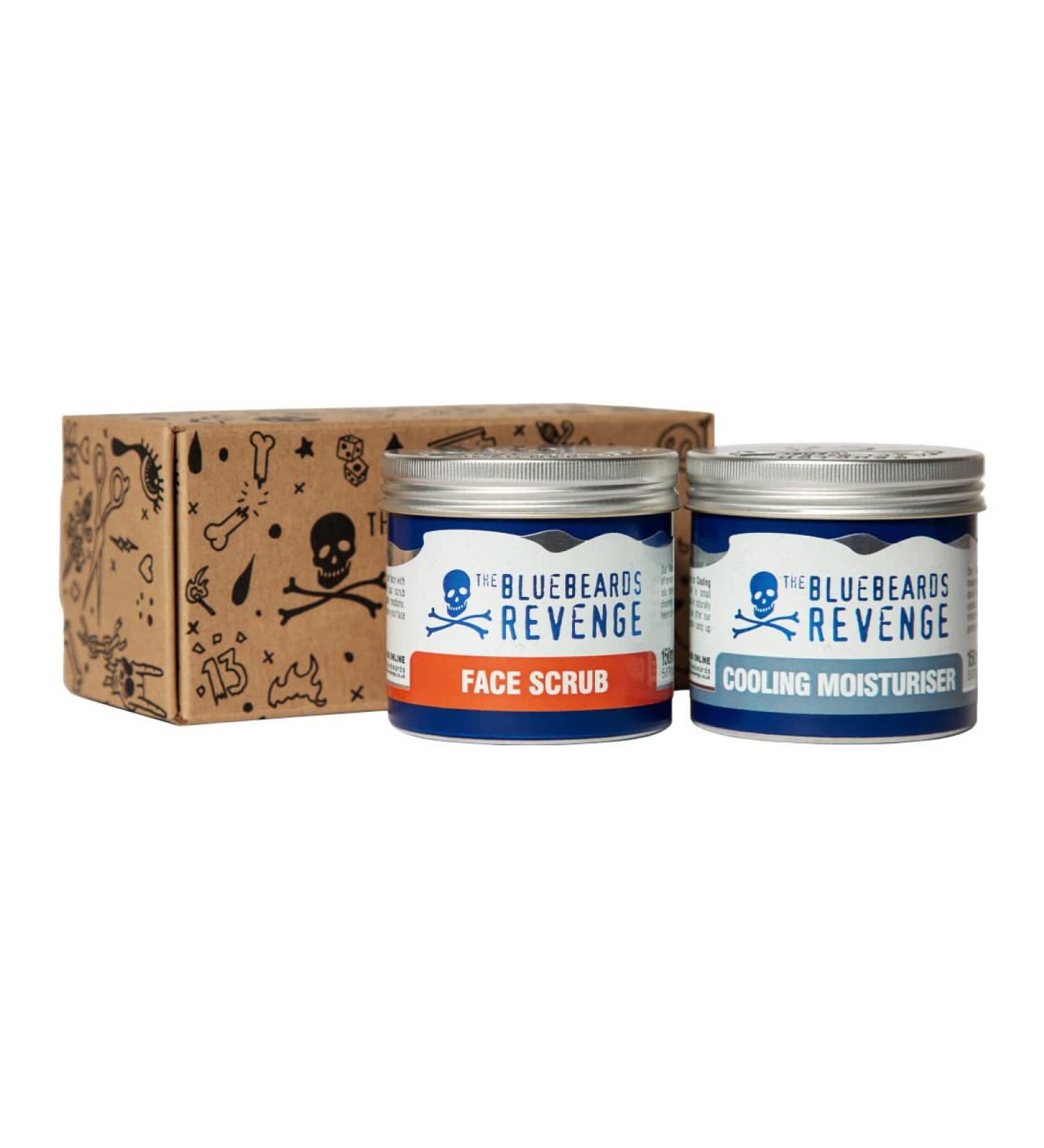 The Bluebeards Revenge Skincare Starter Set Vegan Friendly Gift Set includes Face Scrub (150ml) Cooling Moisturiser (150ml) - 2 Piece Travel Shower Essentials Set - Buy Online on GoSupps.com