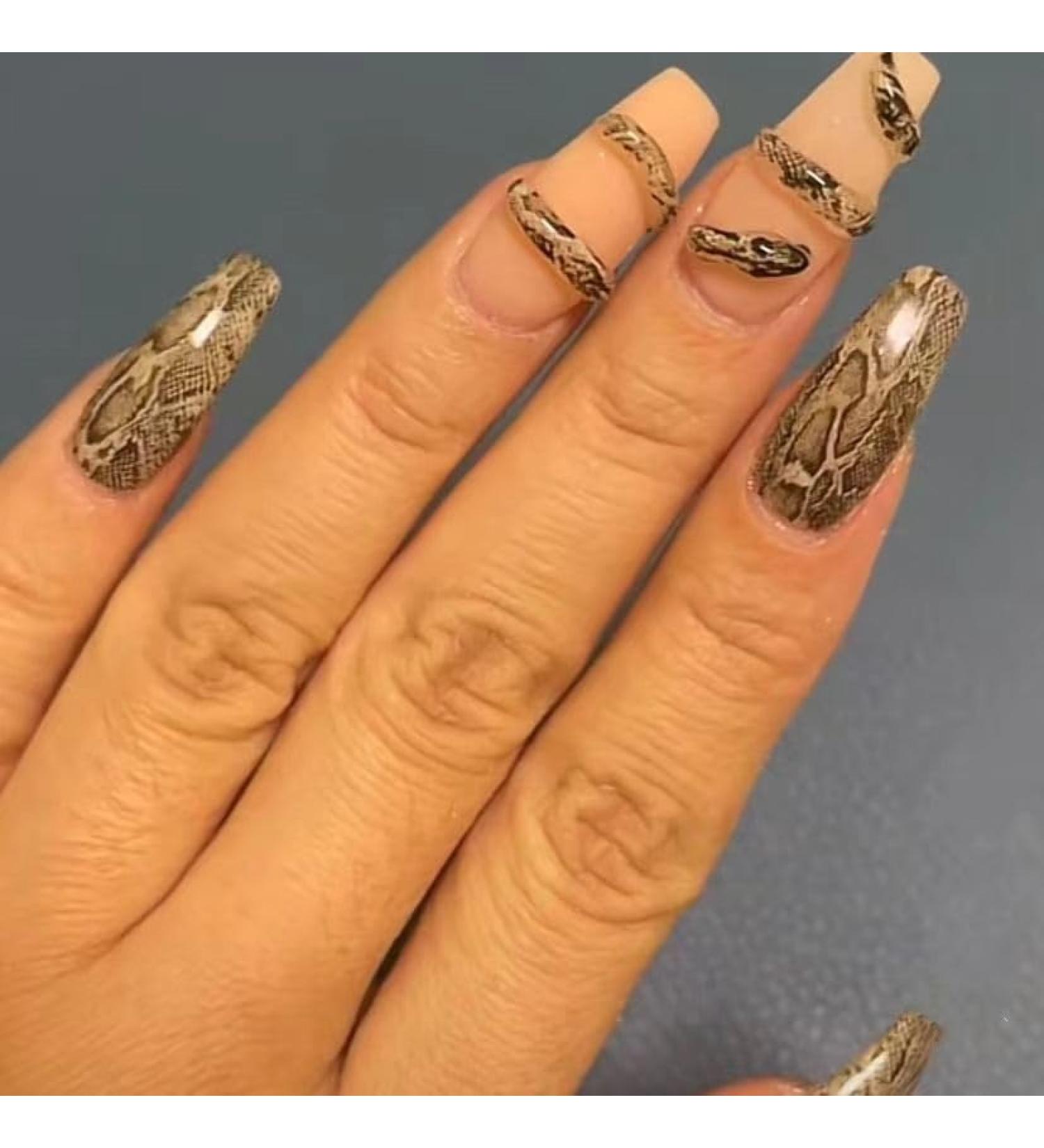 Temperament-enhancing manicure nail dressing hand-wearing snake-patterned manicure cool girl in autumn and winter.(XS)