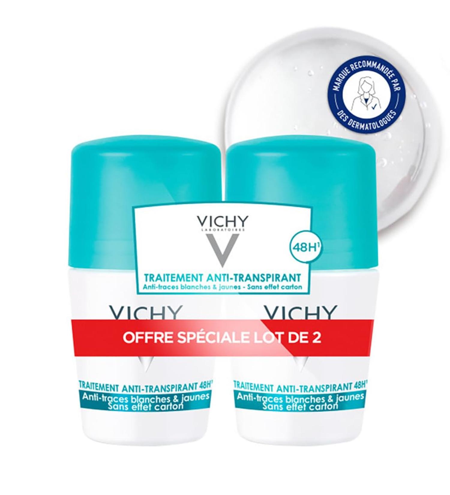 Vichy D odorant Anti-Transpirant 48H Roll-On Anti-Traces Blanches & Jaunes Transpiration intense Sans Alcool Adapt aux Peaux Sensibles 50 ml (Lot de 2) - Buy Online on GoSupps.com