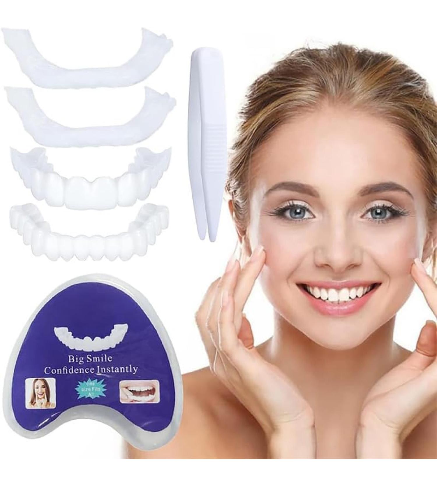 Brigtviee 2 Pairs Instant False Teeth Cosmetic Clipin Veneers Mouth Guard Temporary Whitening Denture Veneer Upper and Lower Set for Men and Women - Buy Online on GoSupps.com