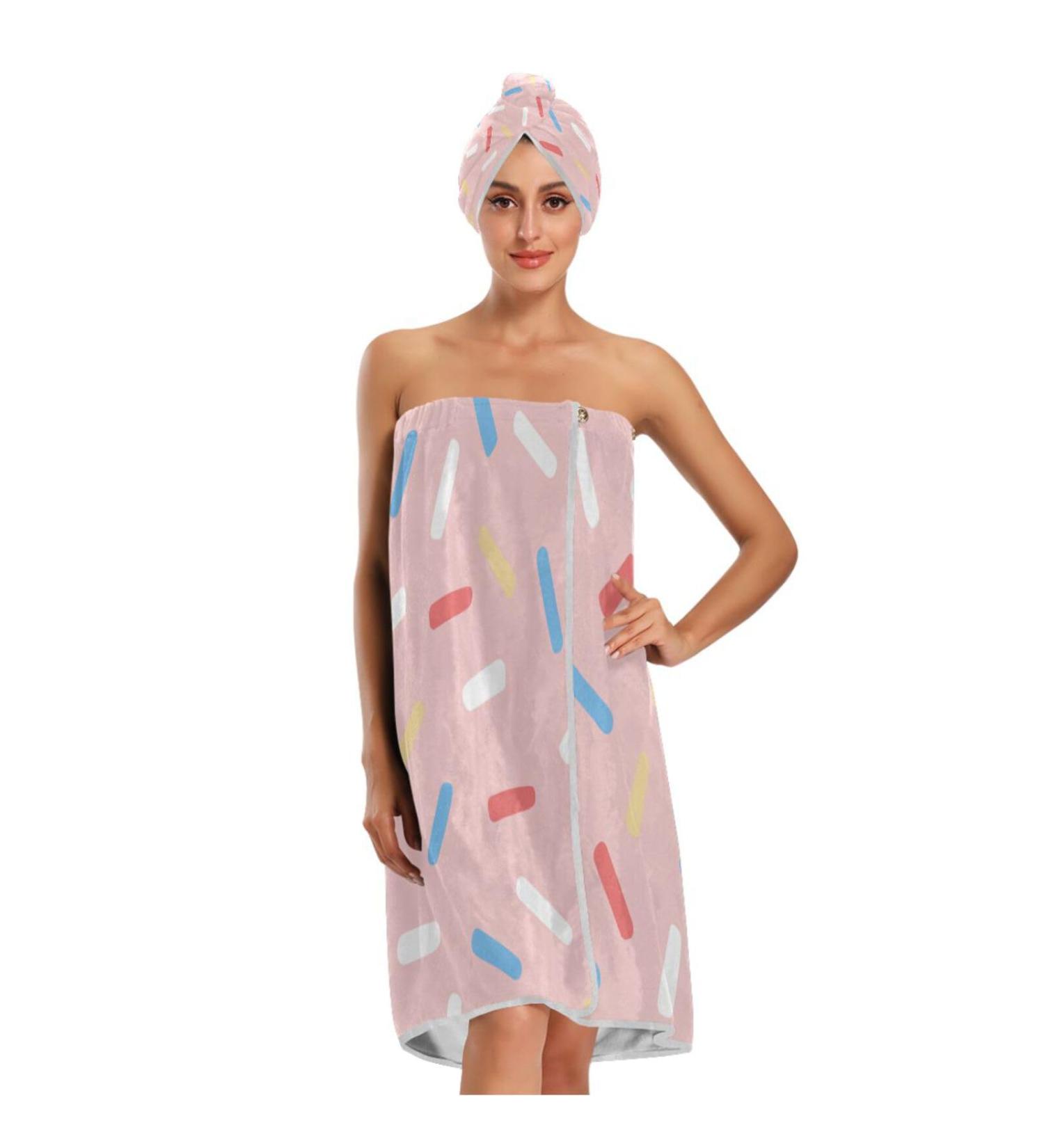 Set of 3 Towel Wraps - Pink Blue & White Abstract Patterns | Adjustable Absorbent Spa Body Wraps for Women - Buy Online on GoSupps.com