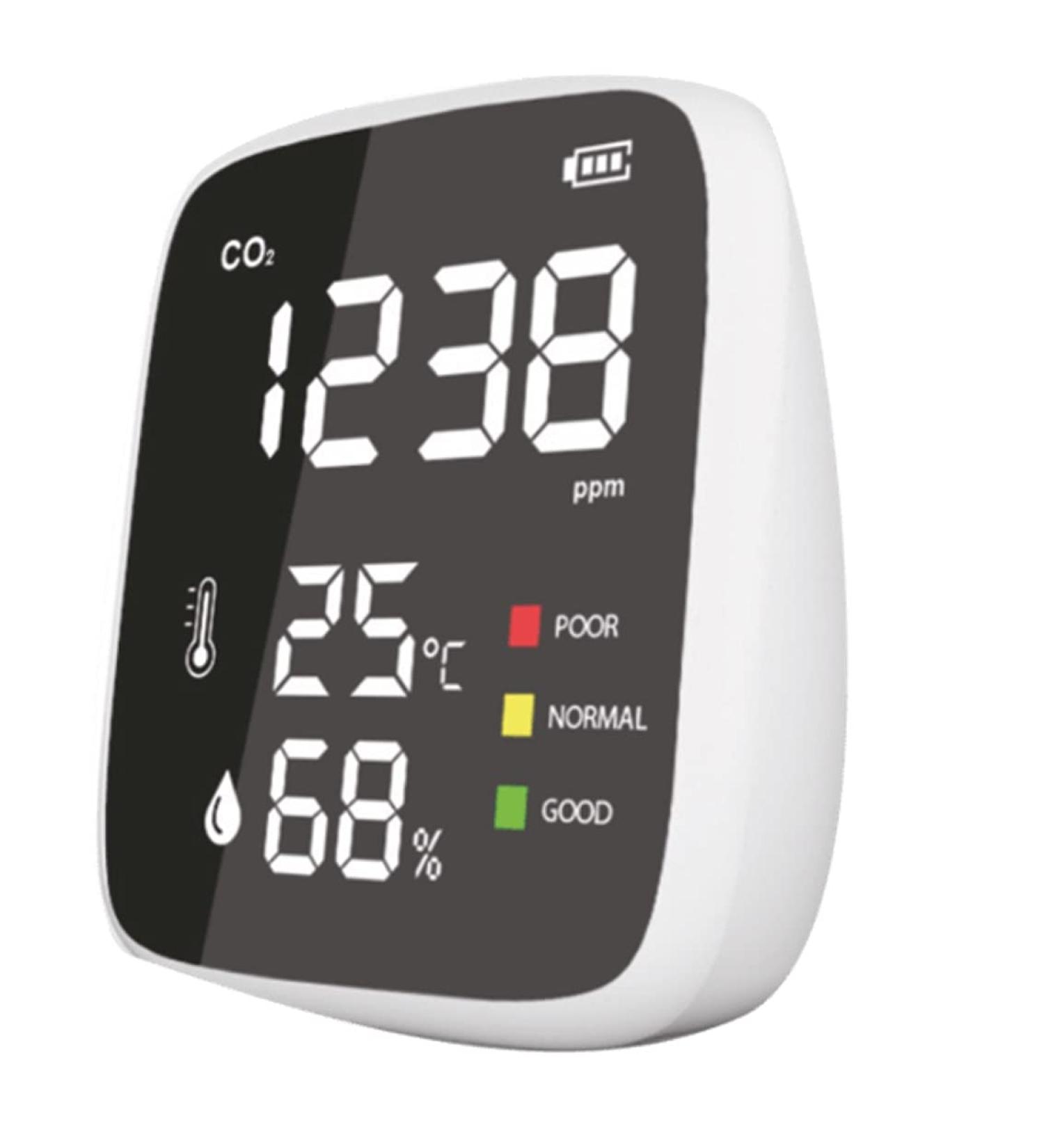 CO2 Meter Ambient Meter with Indoor Air Quality Meter Digital Hygrometer Humidity Meter and Digital Thermometer Accuracy with 3 Color Indicator Light and Highlight Display