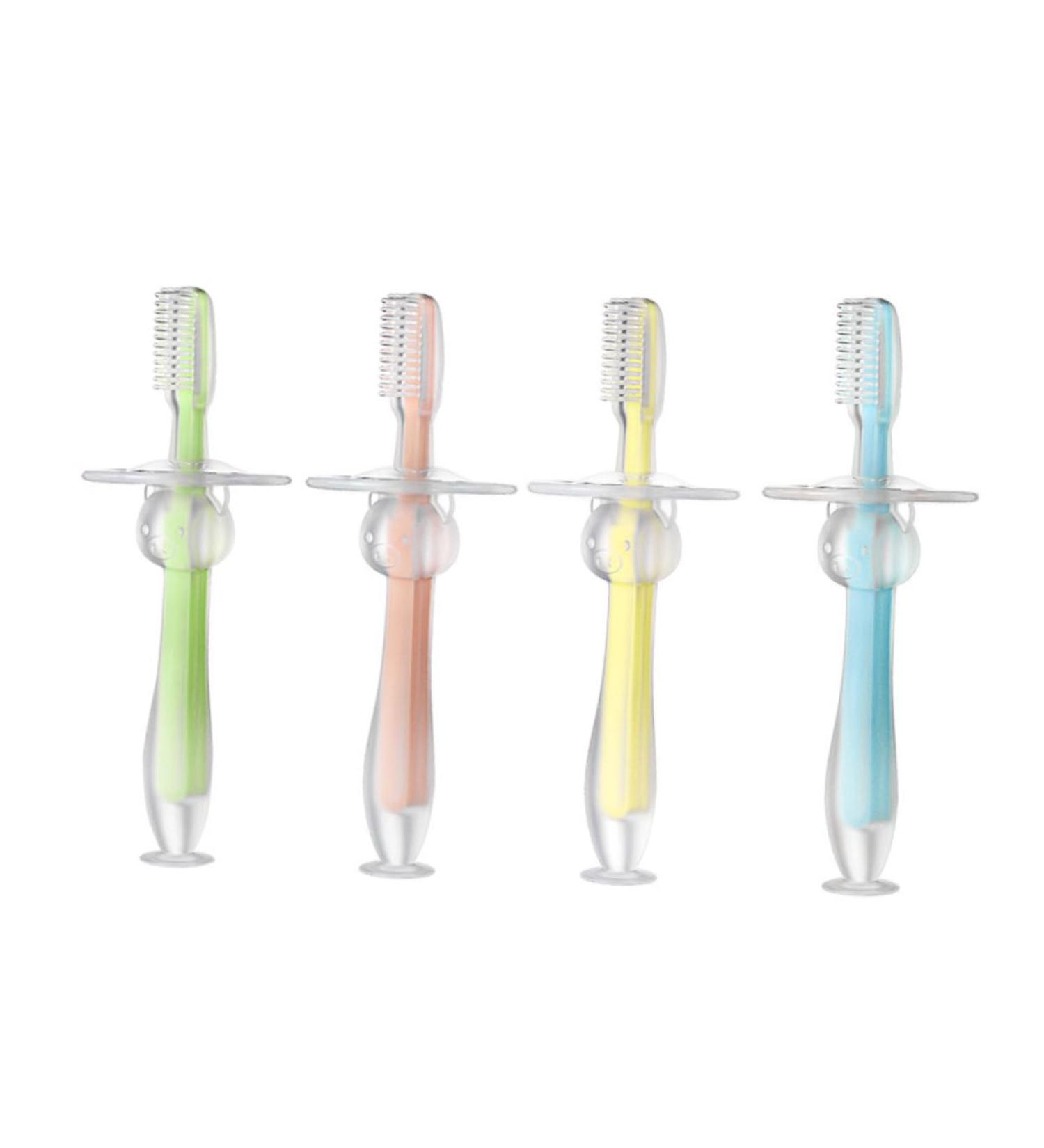 Tovinanna 4-Piece Silicone Baby Toothbrush Set | Newborn Training Toothbrush with Suction Cup | Soft Finger & Bite Toothbrush for Infants - Buy Online on GoSupps.com