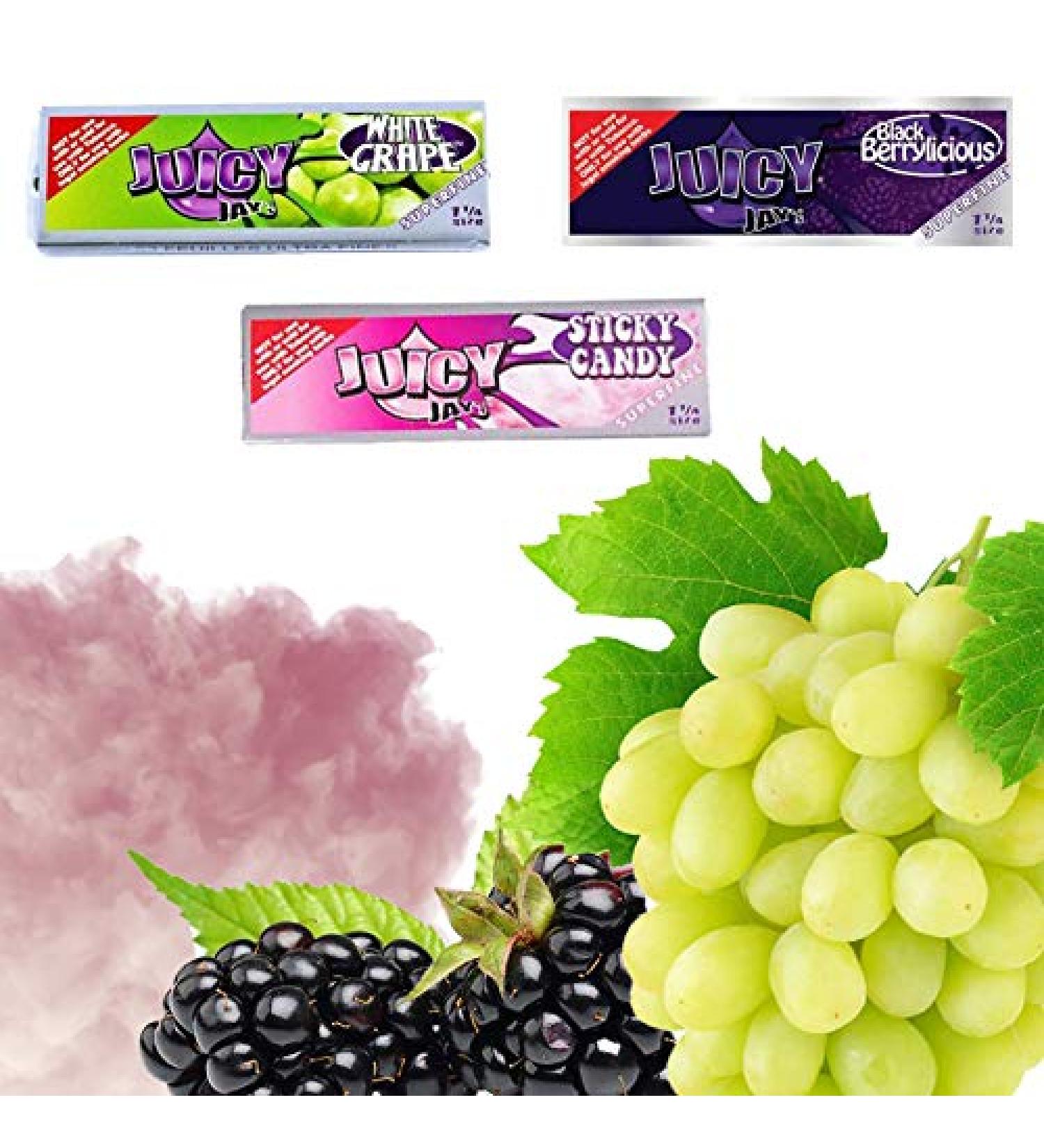 Bundle Pack Juicy Jay's Flavoured Rolling Papers - Sticky Candy White Grape & Black Berrylicious - 2 Packs of Each - 6 Packs Total