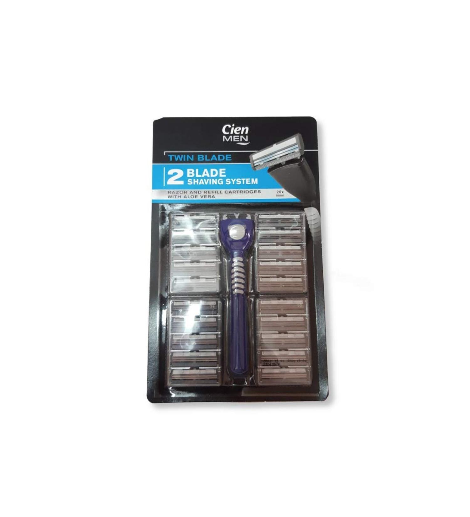 Cien Men Twin Blade Shaving System 2 Blade Razor & 20 Replacement Blades | International Shipping Available - Buy Online on GoSupps.com