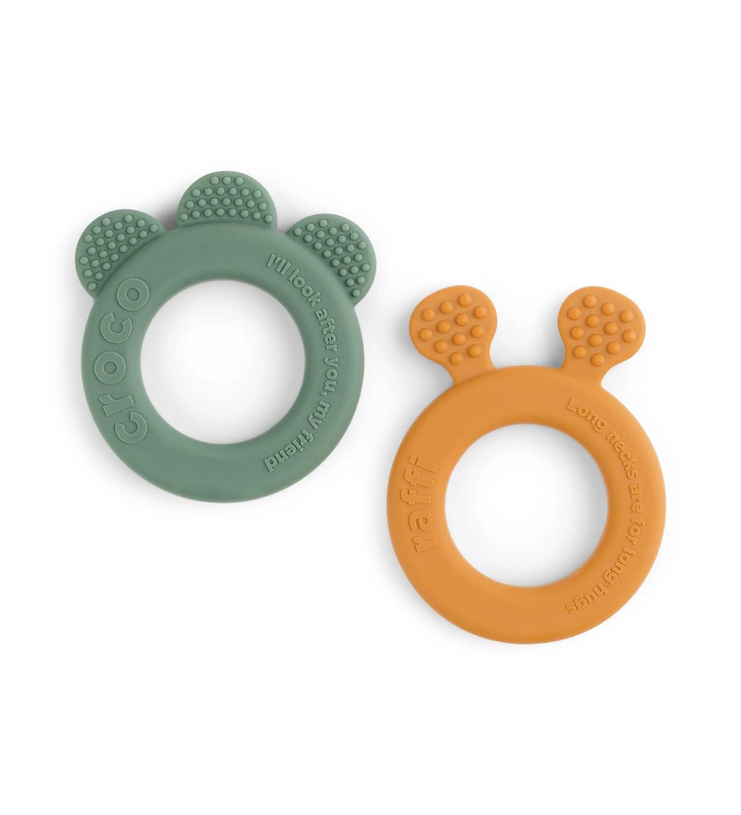 Done by Deer Teething Ring Set of 2 Silicone - Deer Friends Ochre/Green | International Shipping Available - Buy Online on GoSupps.com