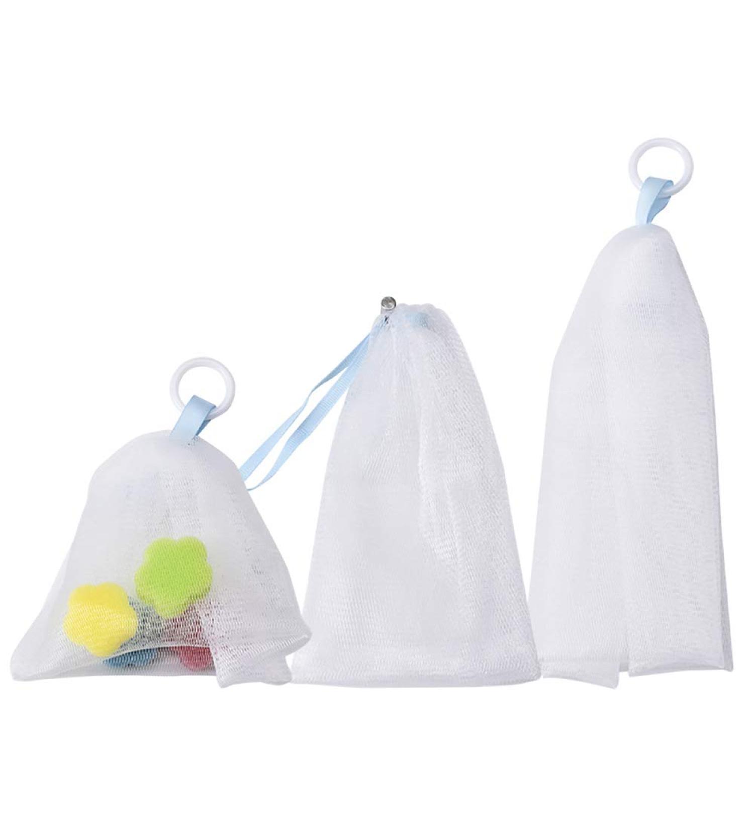 Pack of 3 Mesh Bags - Double Layer Bubble Net Shower & Skin Care Holder | Eco-Friendly Cleaning Solution - Buy Online on GoSupps.com
