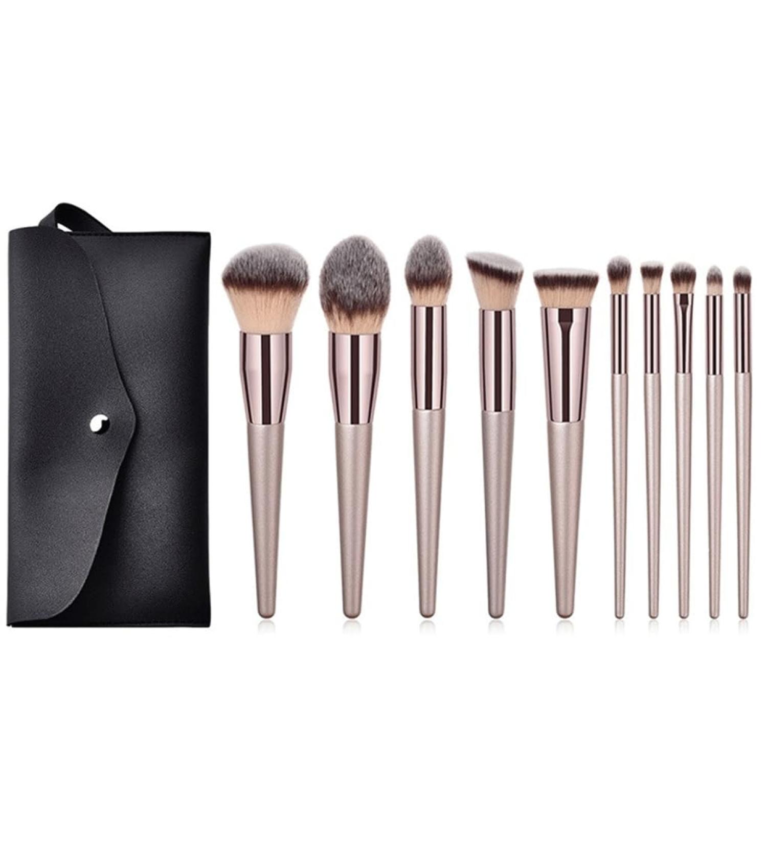 Champagne Gold 10-Piece Makeup Brush Set - Lip Powder & Foundation Brushes for Flawless Application | International Shipping Available - Buy Online on GoSupps.com