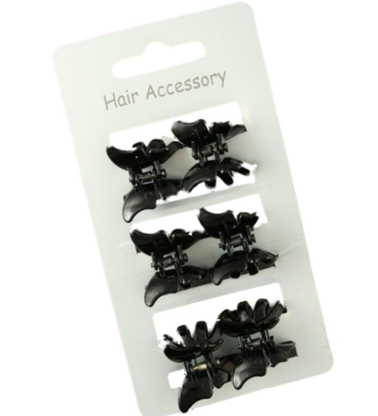 Set of 6 Black Butterfly Mini Hair Claw Clips Clamps Grips 2cm by Pritties Accessories