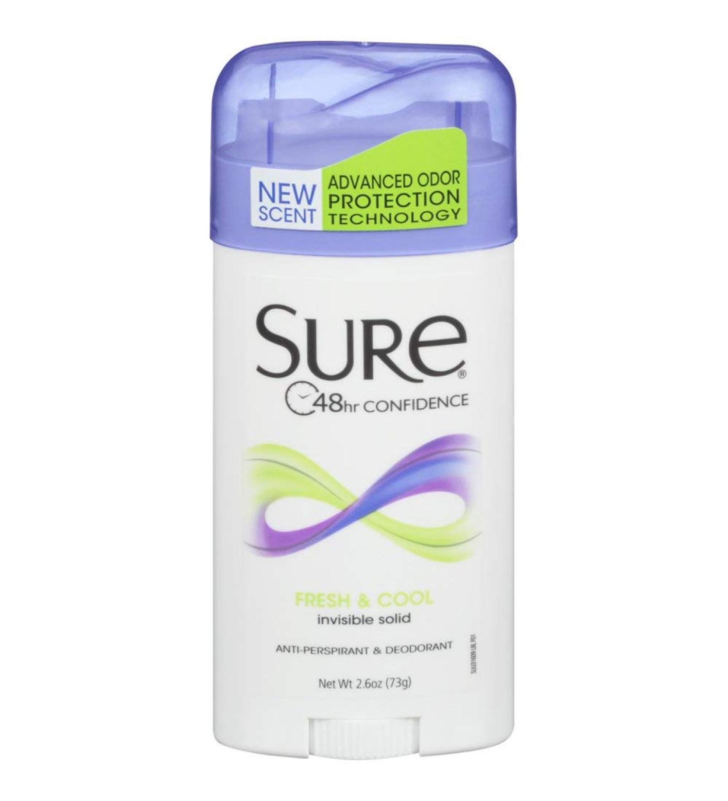 Sure Deodorant 2.6 Ounce Invisible Solid Fresh & Cool (76ml) (2 Pack)