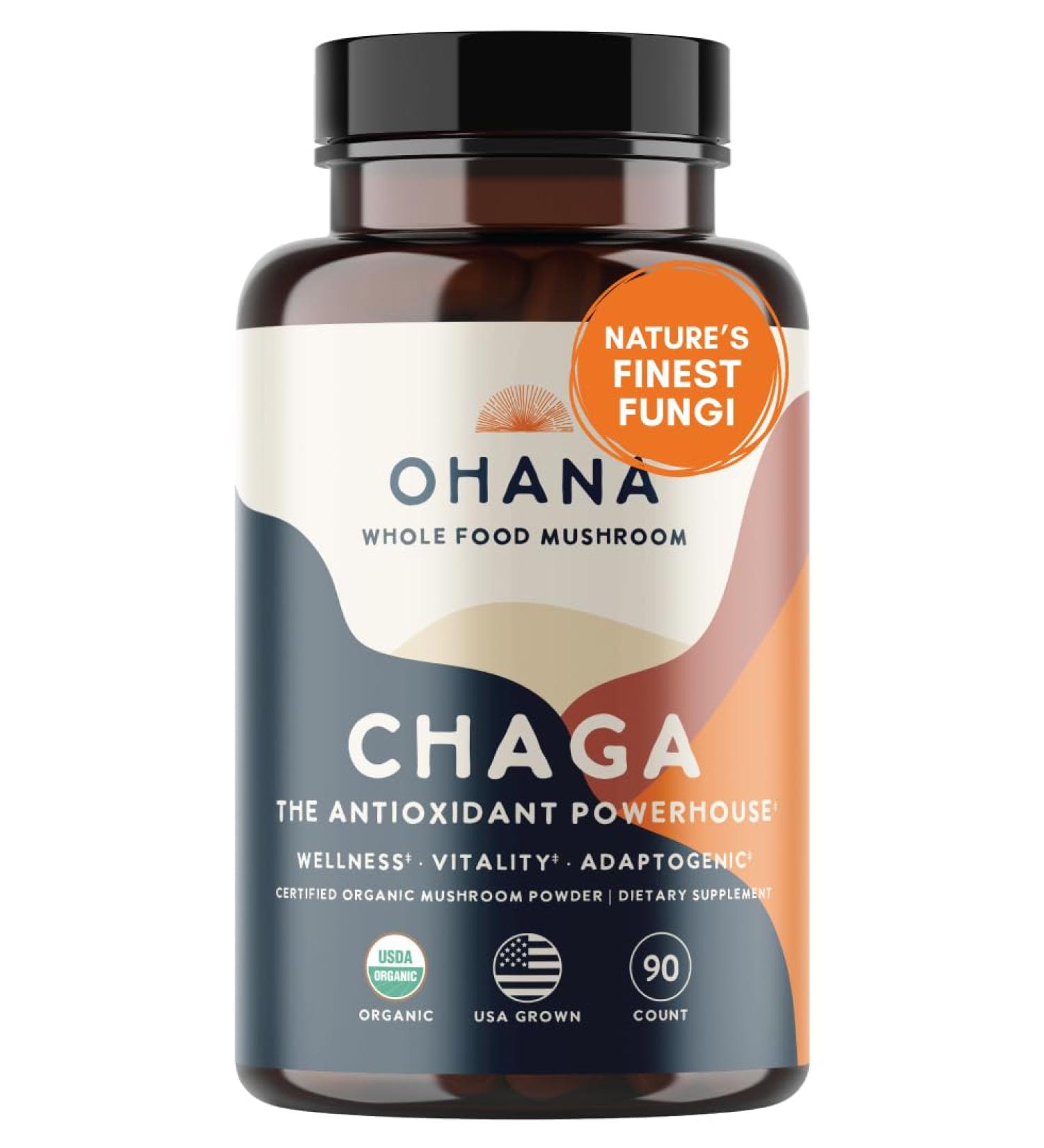 Ohana Chaga Organic Mushrooms Blend USDA-Organic Whole Food Mushroom Supplement Non-GMO Gluten-Free 90-Capsule Bottle Pack of 1 Chaga Capsules 1 Count (Pack of 1) - Buy Online on GoSupps.com