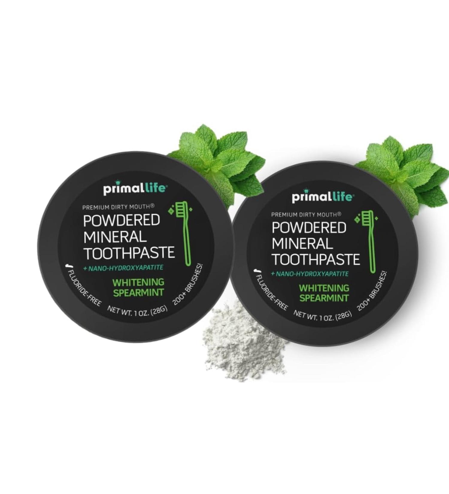 2 Pack of Primal: Life Organics! - Dirty Mouth Toothpowder Activated Charcoal Tooth Cleaning Powder Essential Oils with Kaolin & Bentonite Clay Organic Whitening Spearmint 1 oz +LuxProdX Sticker - Buy Online on GoSupps.com