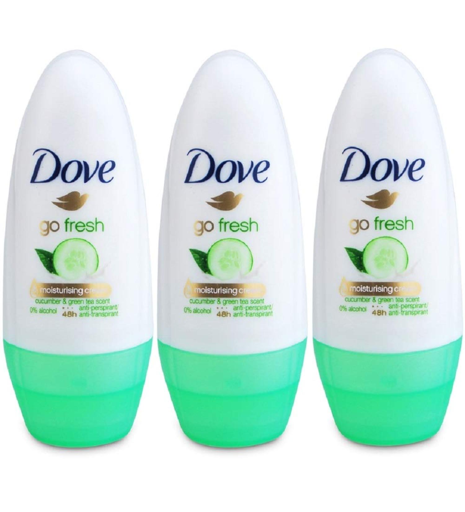 Dove Go Fresh Cucumber & Green Tea Scent Anti-Perspirant Deodorant Roll-On 50ml (1.7 Fluid Ounce). (Pack Of 3)