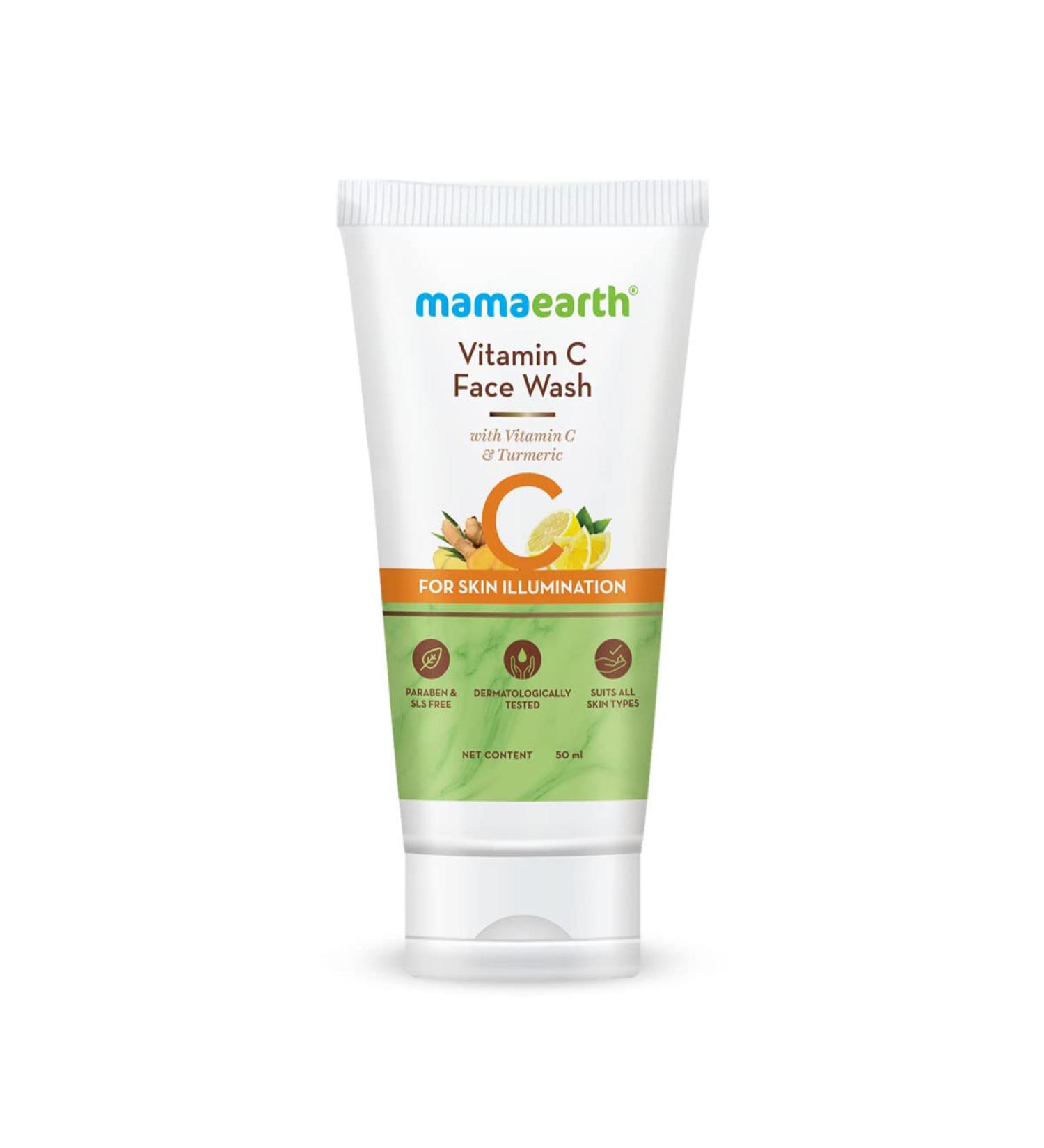 Mamaearth Vitamin C Face Wash - Gentle Exfoliator with Turmeric for Skin Illumination | Hydrating & Sulfate-Free | 1.69 Fl Oz (50ml - Buy Online on GoSupps.com