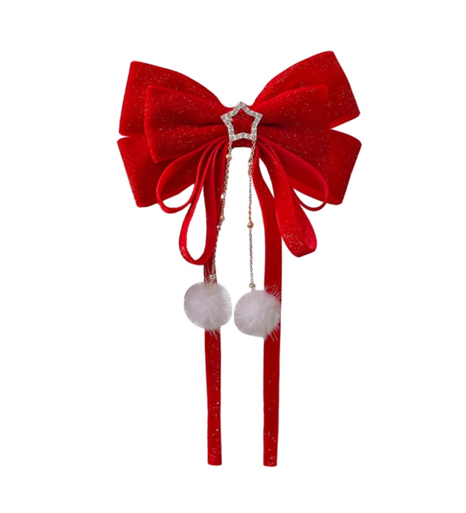 minkissy 1pc Hair Accessories Christmas Bow Hairpin Sweet Bow Hairpin Big Bow Hair Clip Red Bow Hair Clip Christmas Silky Hair Bow Clip Girl Hair Clips Child Bow Tie Flocking Korean Version - Buy Online on GoSupps.com