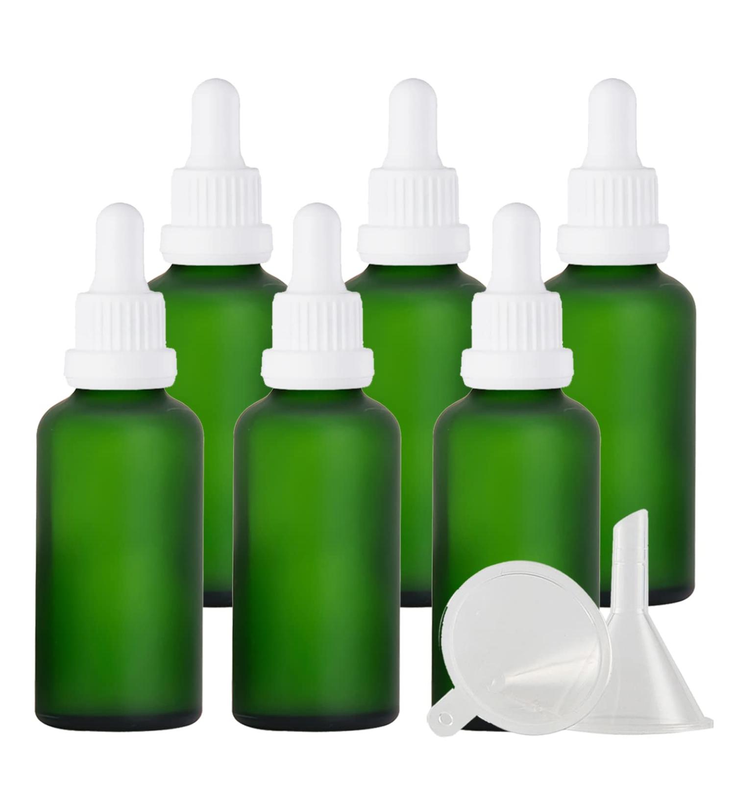 Zeoabsy 6-Pack 50ml Frosted Green Glass Pipette Bottles - Essential Oils & Aromatherapy Drip Bottles with White Lock Pipette Ring Empty Clear Glass Bottles for Home Use - Buy Online on GoSupps.com