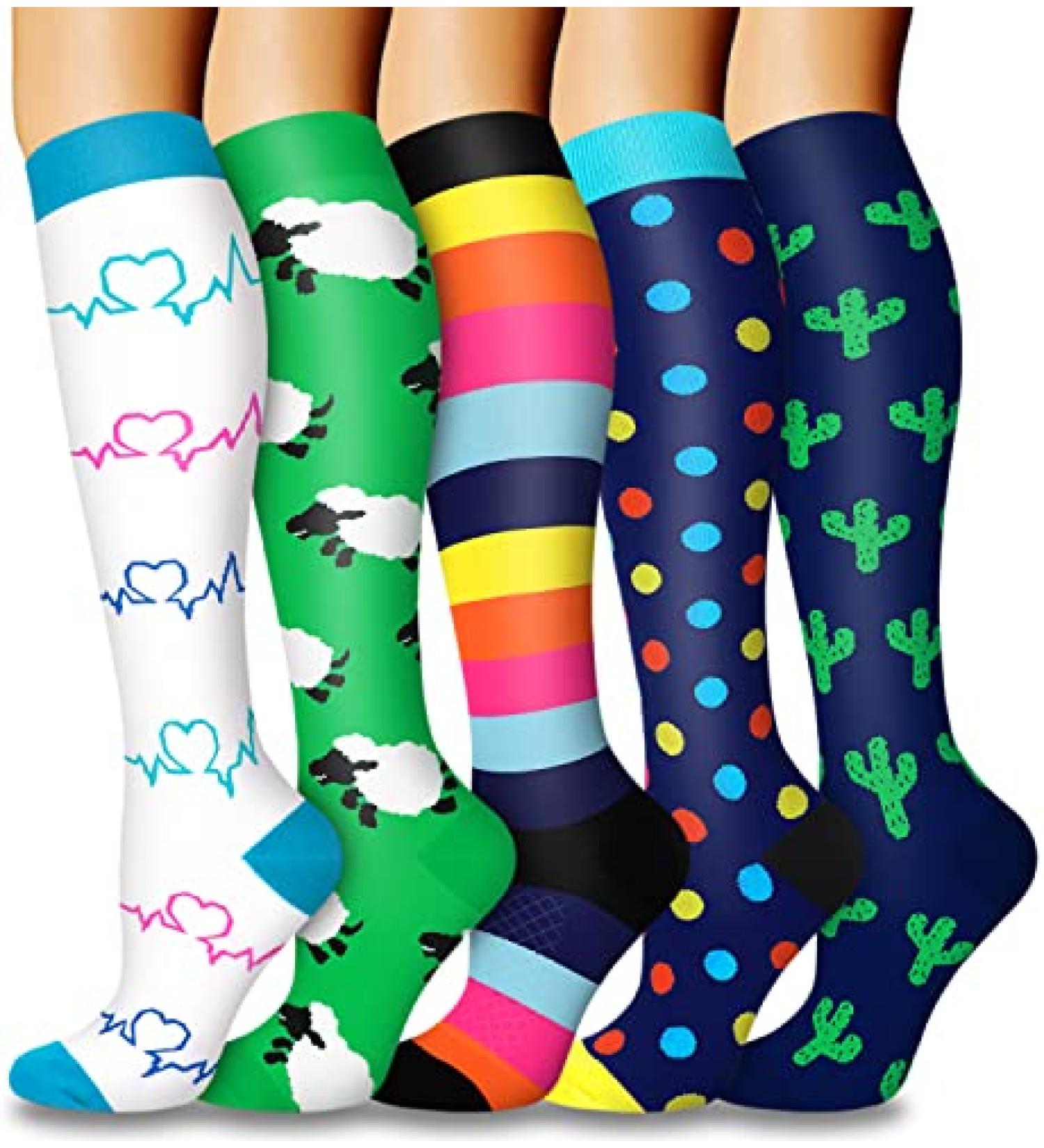 Copper Compression Socks 20-30mmHg - 5 Pairs for Men & Women | Support for Running, Athletics, Nursing & Travel | Green/White/Blue/Sheep | Small-Medium - Buy Online on GoSupps.com