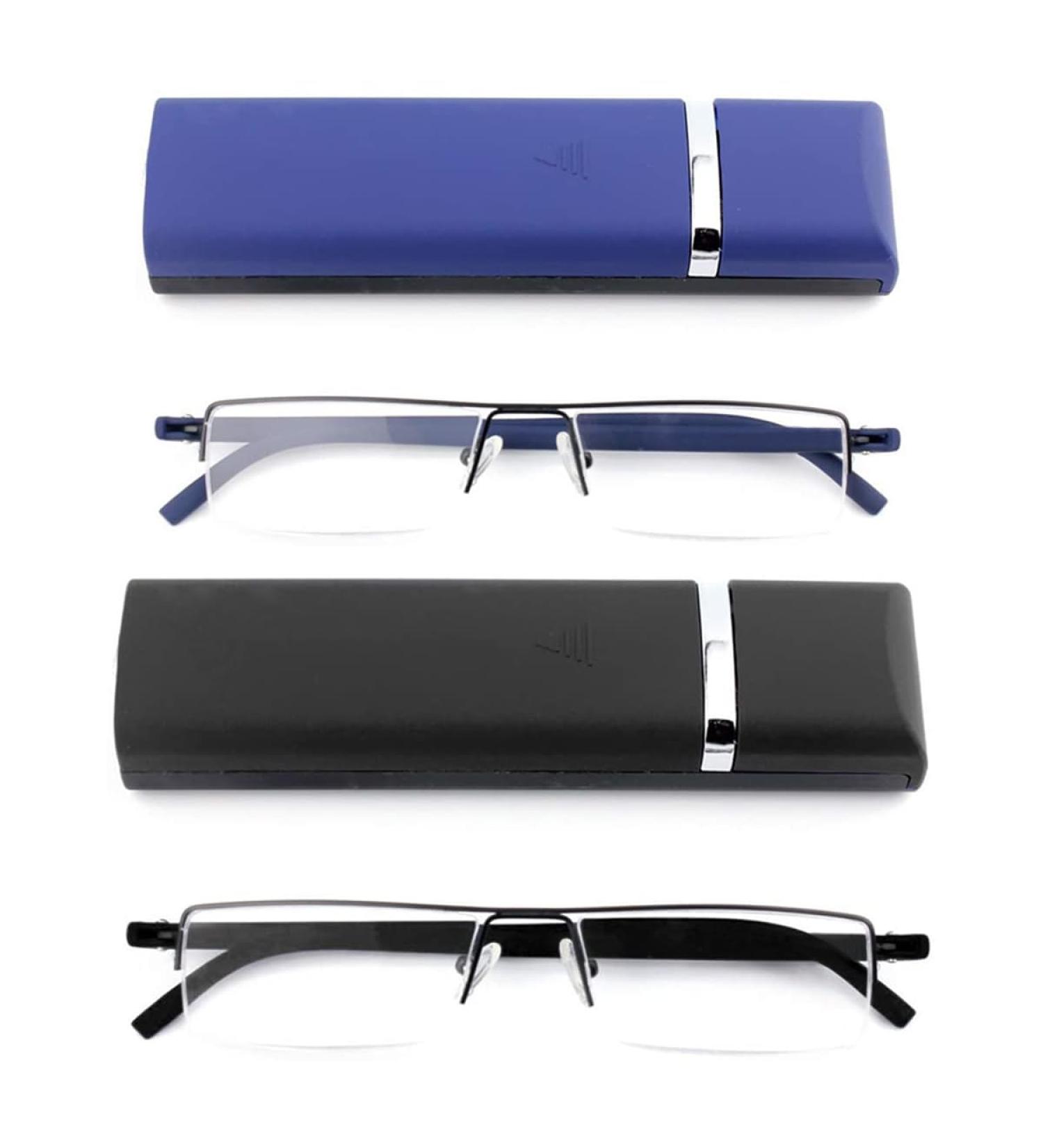 Kokobin Ultralight TR90 Reading Glasses for Men & Women - Classic Metal Half-Rim Style +3.0 Diopter with Case & Cleaning Cloth - 2-Pack - Buy Online on GoSupps.com