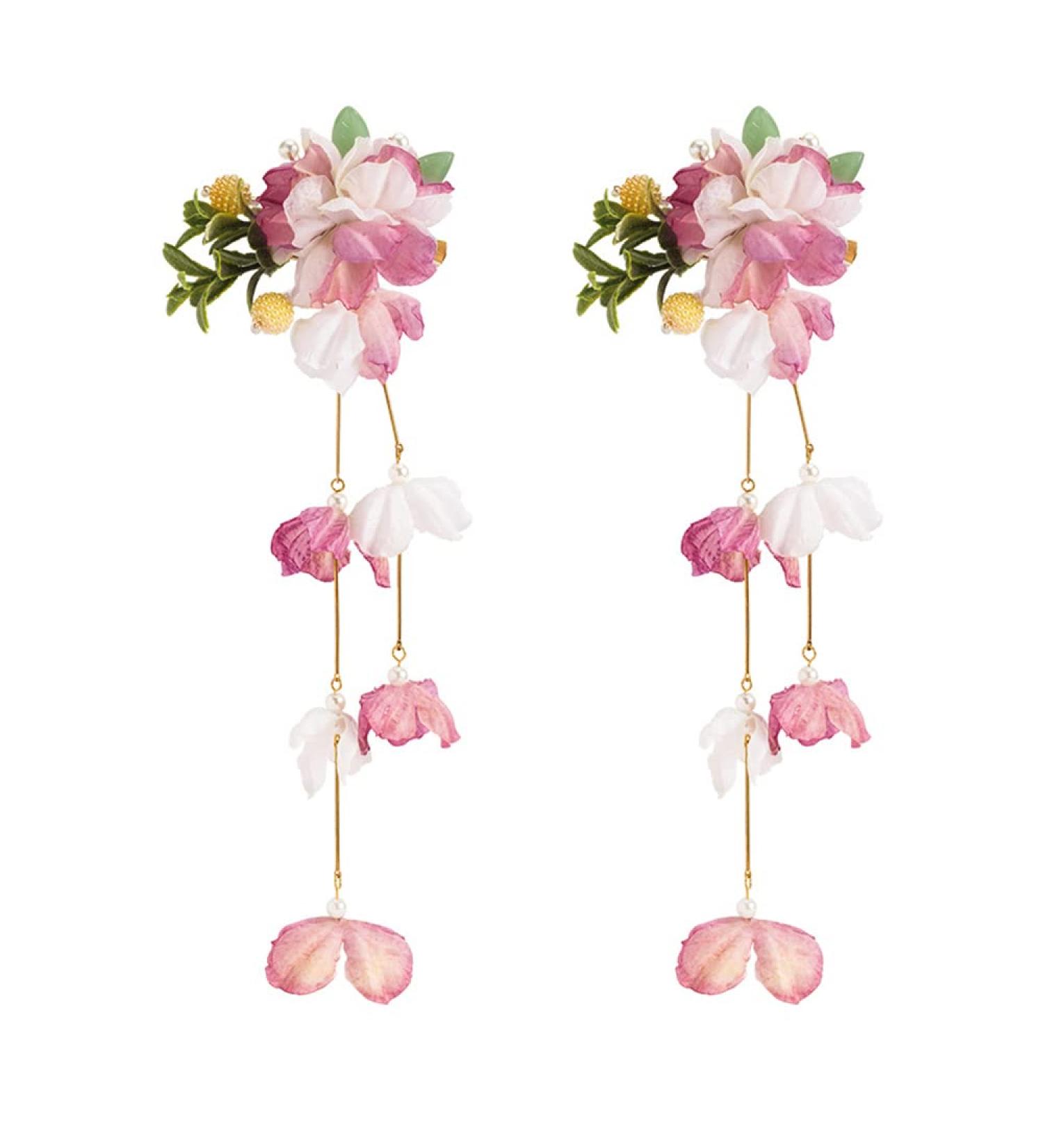 2pcs Pink Silk Flower Duckbill Clips - Tassel Barrettes for Stylish Hair Accessory | MGPFERD - Buy Online on GoSupps.com