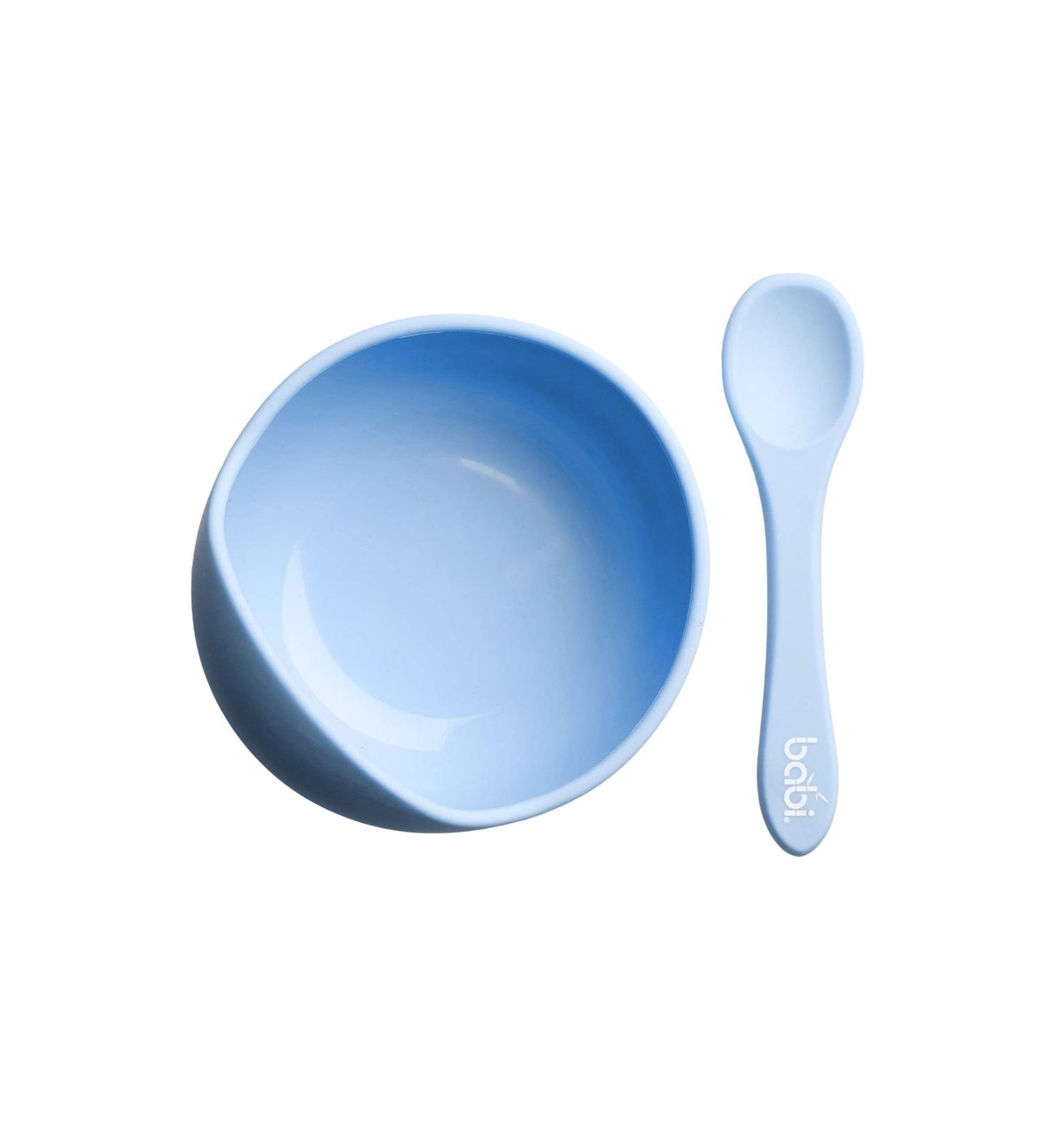 Babi Baby Toddler Suction Bowl & Spoon Set | 100% Food Grade Silicone | Stay Put Suction | Blue - Buy Online on GoSupps.com