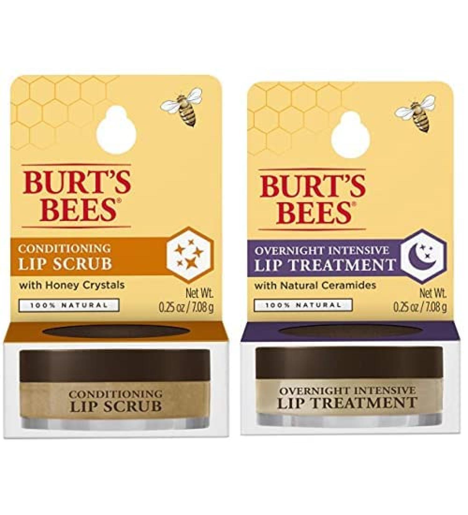 Burt's Bees Overnight Intensive Lip Treatment 0.25 oz - Moisturizing Restorative & Conditioning Honey Lip Scrub Honey Crystals Exfoliates and Conditions Dry Lips