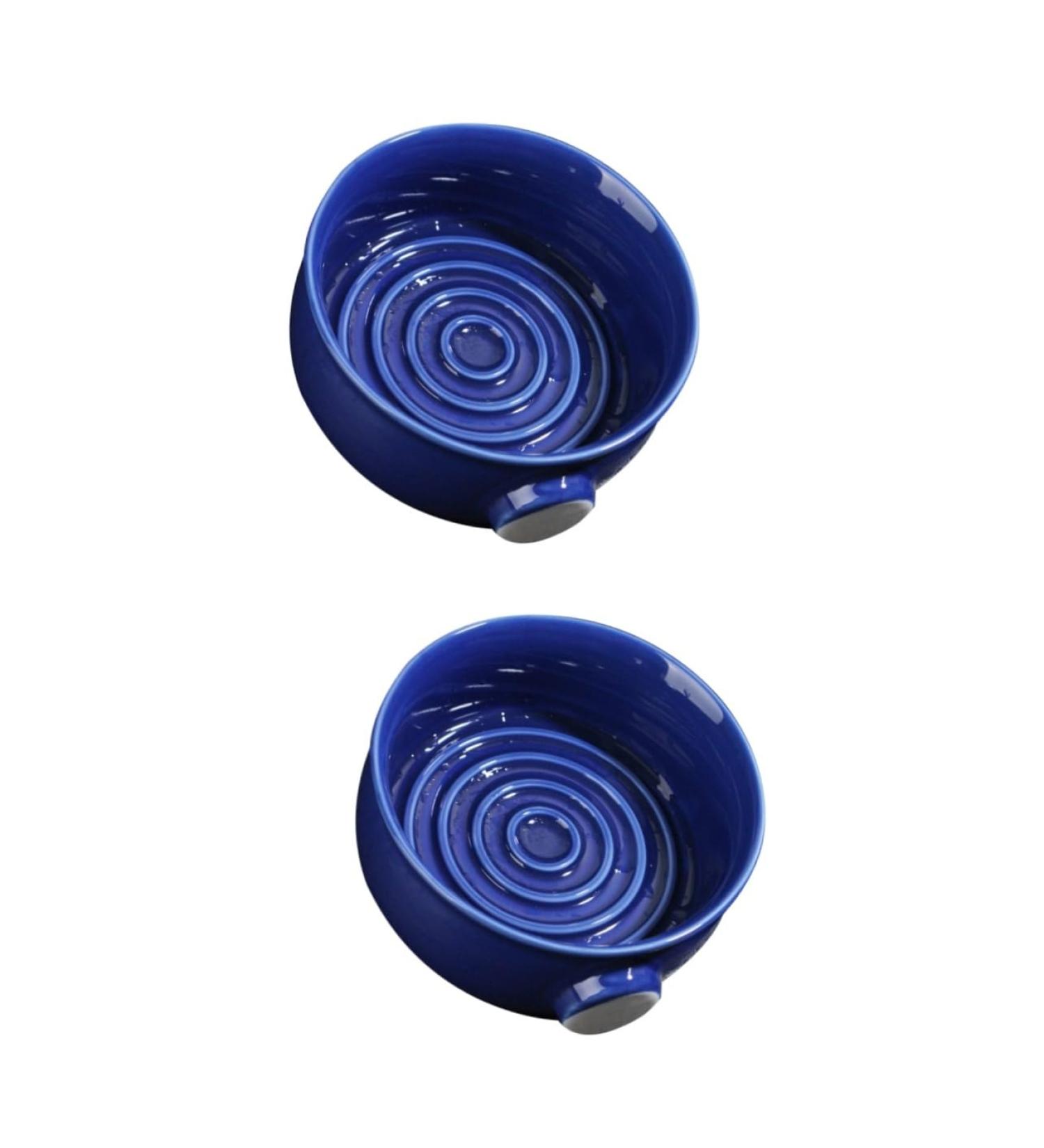 2-Pack Ceramic Shaving Bowls for Men - Travel Razor Containers for Soap & Cream - 11.5x11.5cm Blue - Buy Online on GoSupps.com