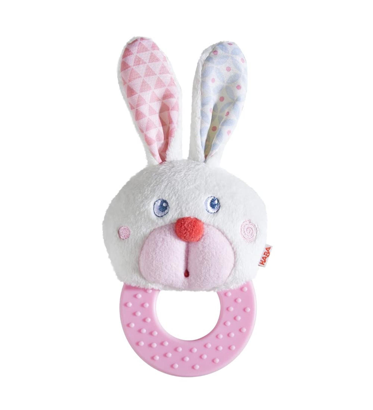 HABA Chomp Champ Bunny Teether - with Crinkle Ears and Plastic Teething Ring for Babies from Birth and Up - Buy Online on GoSupps.com