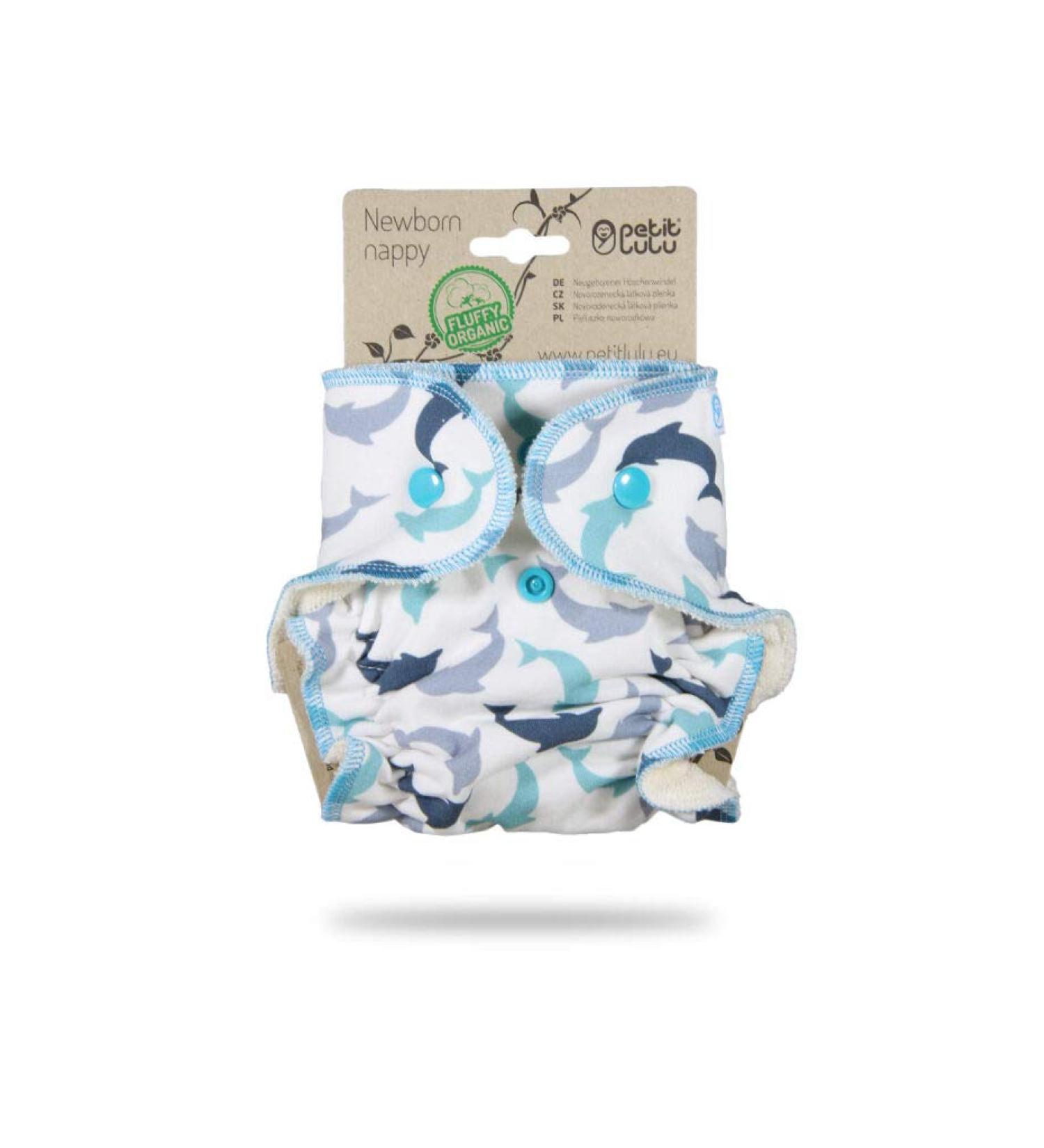 Petit Lulu Bamboo Fitted Newborn Diaper | Snaps | Fluffy Organic | Reusable & Washable - Little Dolphins - Buy Online on GoSupps.com