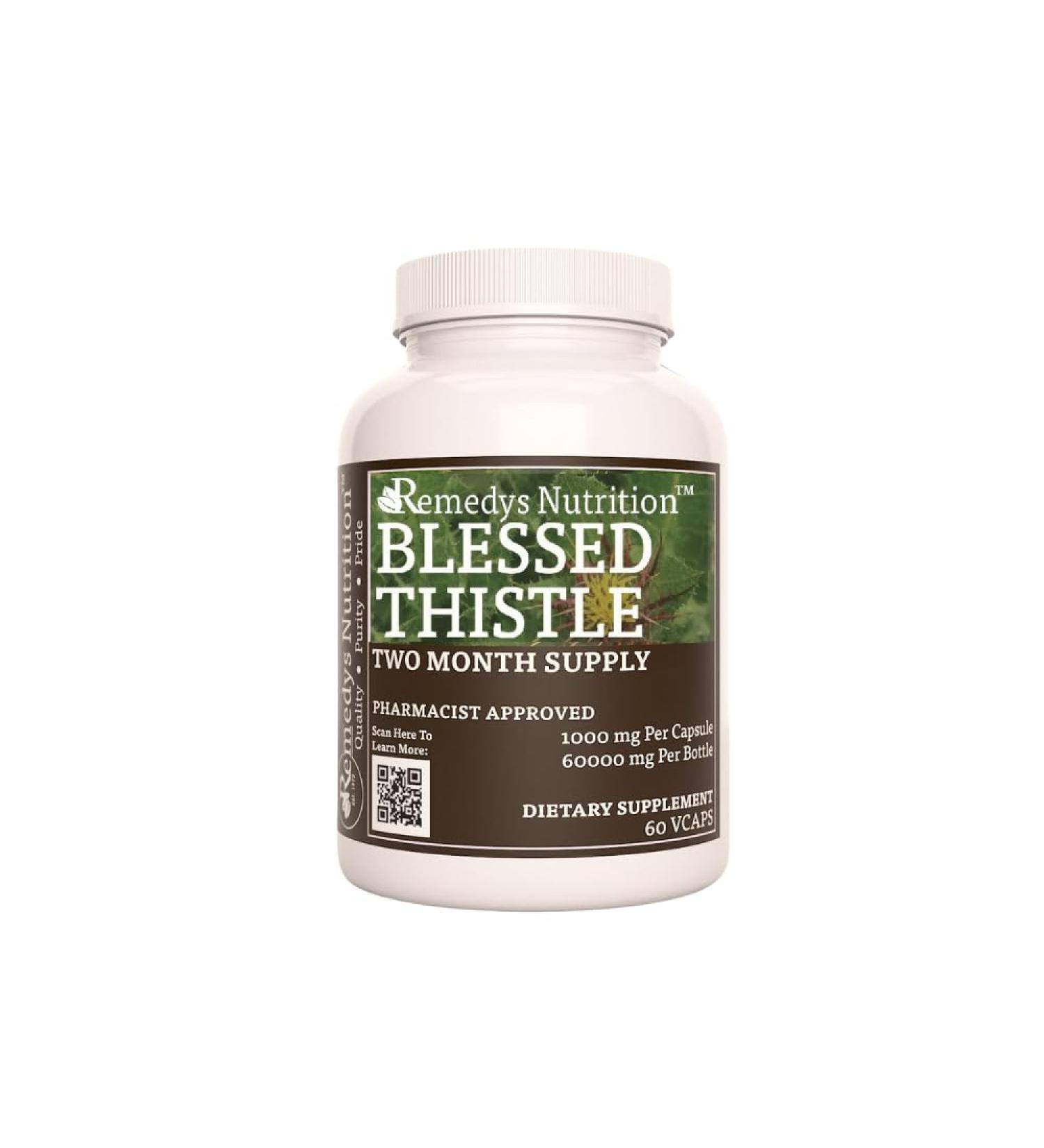 Remedy's nutrition Blessed Thistle | 1 000 mg 60 Vegan Capsules Herbal Dietary Supplement | Two Month Supply - Buy Online on GoSupps.com