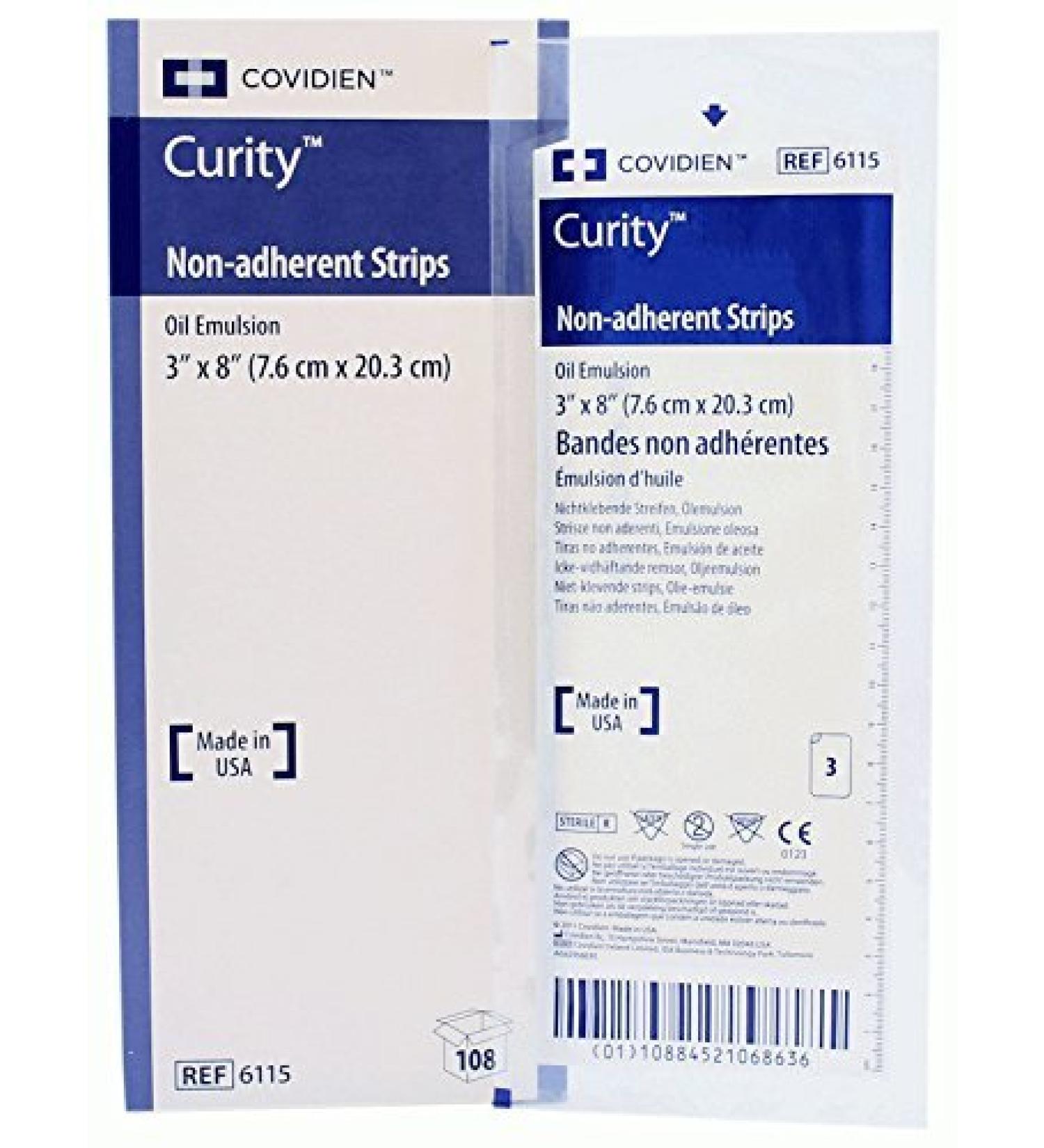 Covidien 6115 Curity Non-Adherent Strips 3 X 8 3/Pk- Box of 36 Pack- 108 Total