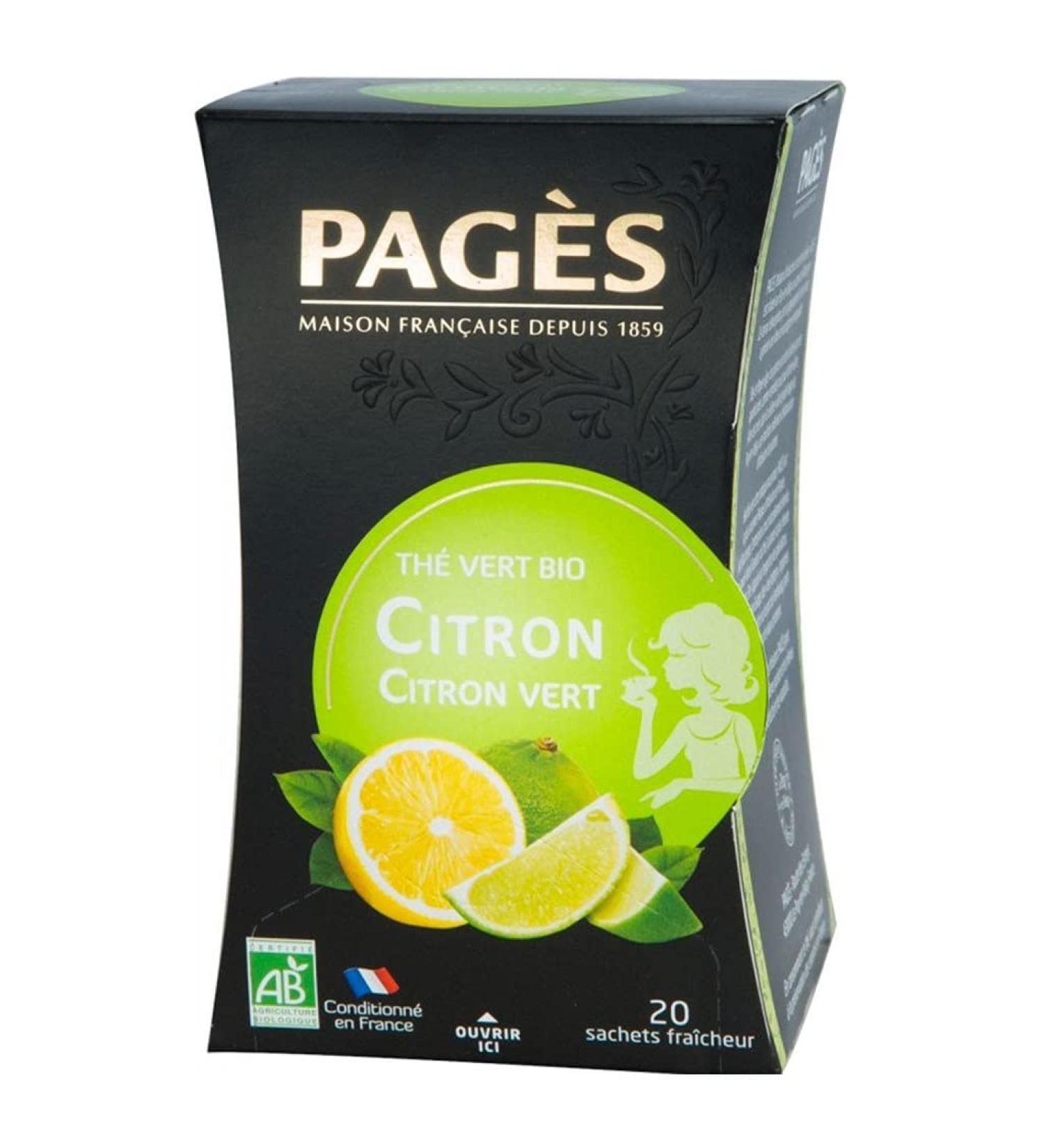Pages Pages Green Tea Lemon Lime Organic 20 Bags (Pack of 3)